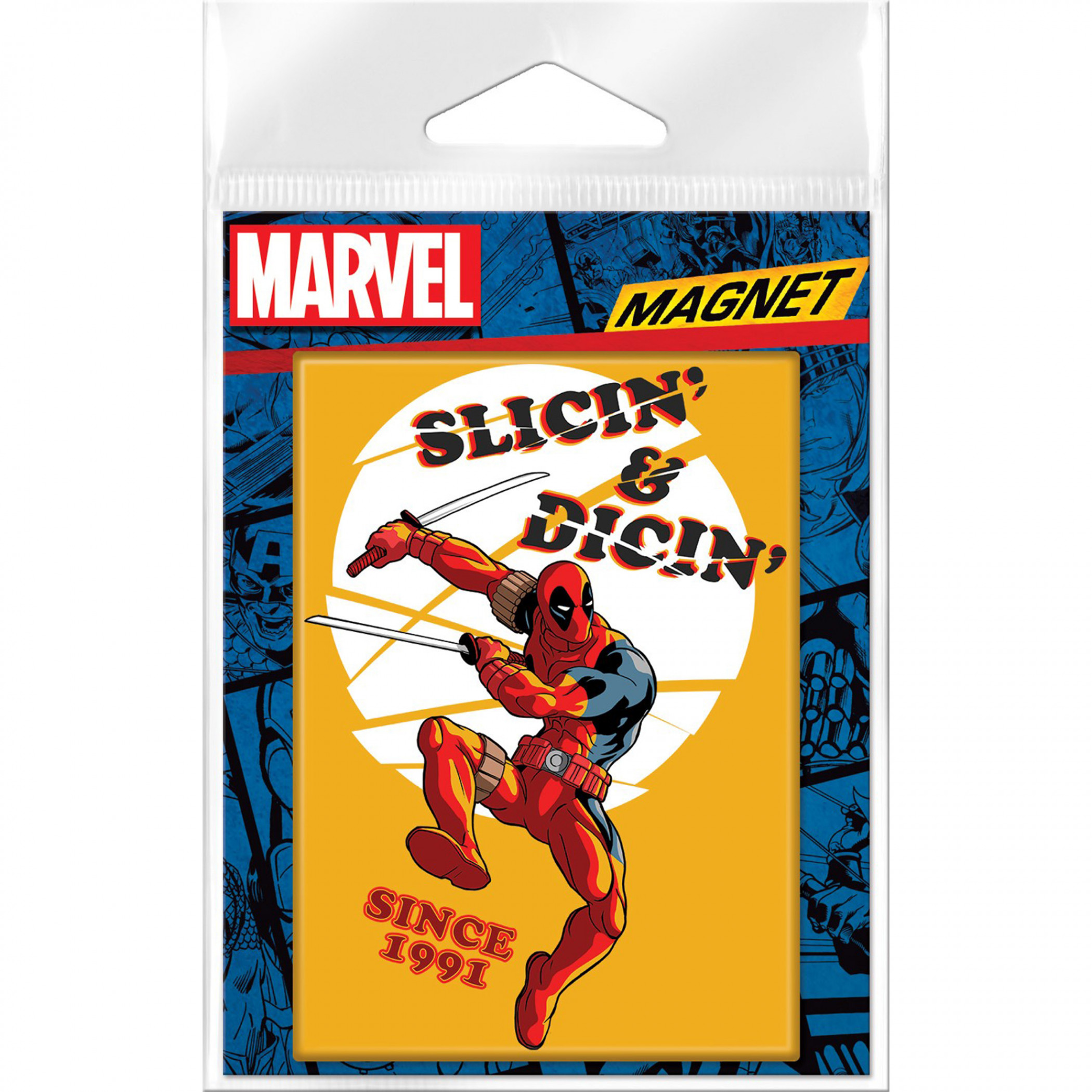 Marvel Comics Deadpool Slicin' & Dicin' Since 1991 Magnet, Yellow