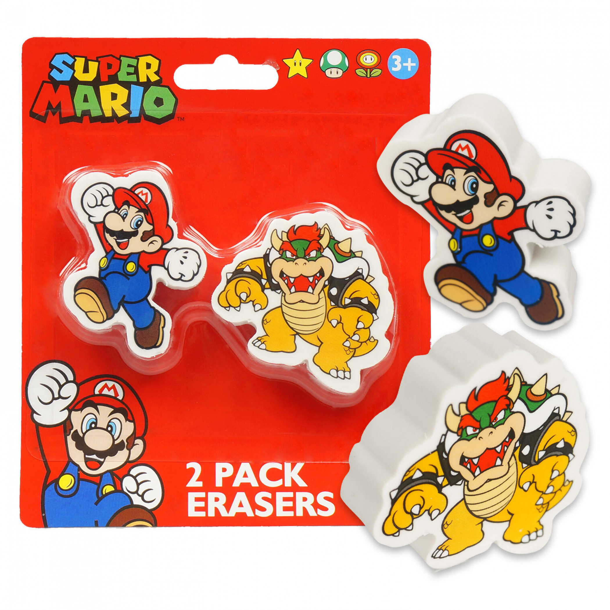 Mario and Bowser 2-Pack Eraser Pack, White