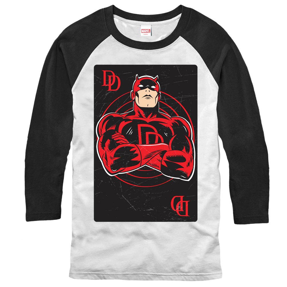Daredevil Card Raglan White Mens Baseball T-Shirt, White