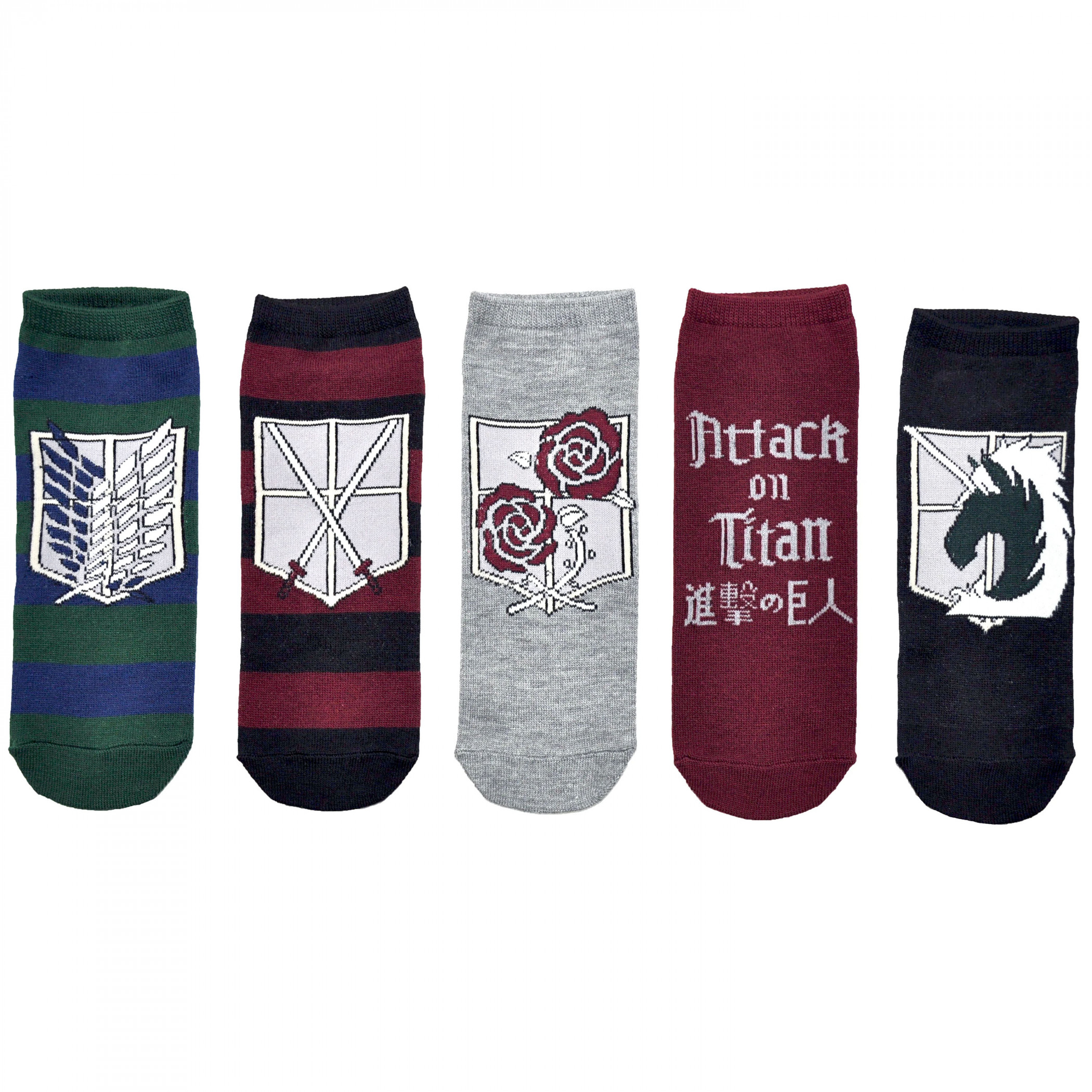 Attack on Titan Regiment 5-Pair Pack of Lowcut Socks, Multi-Color