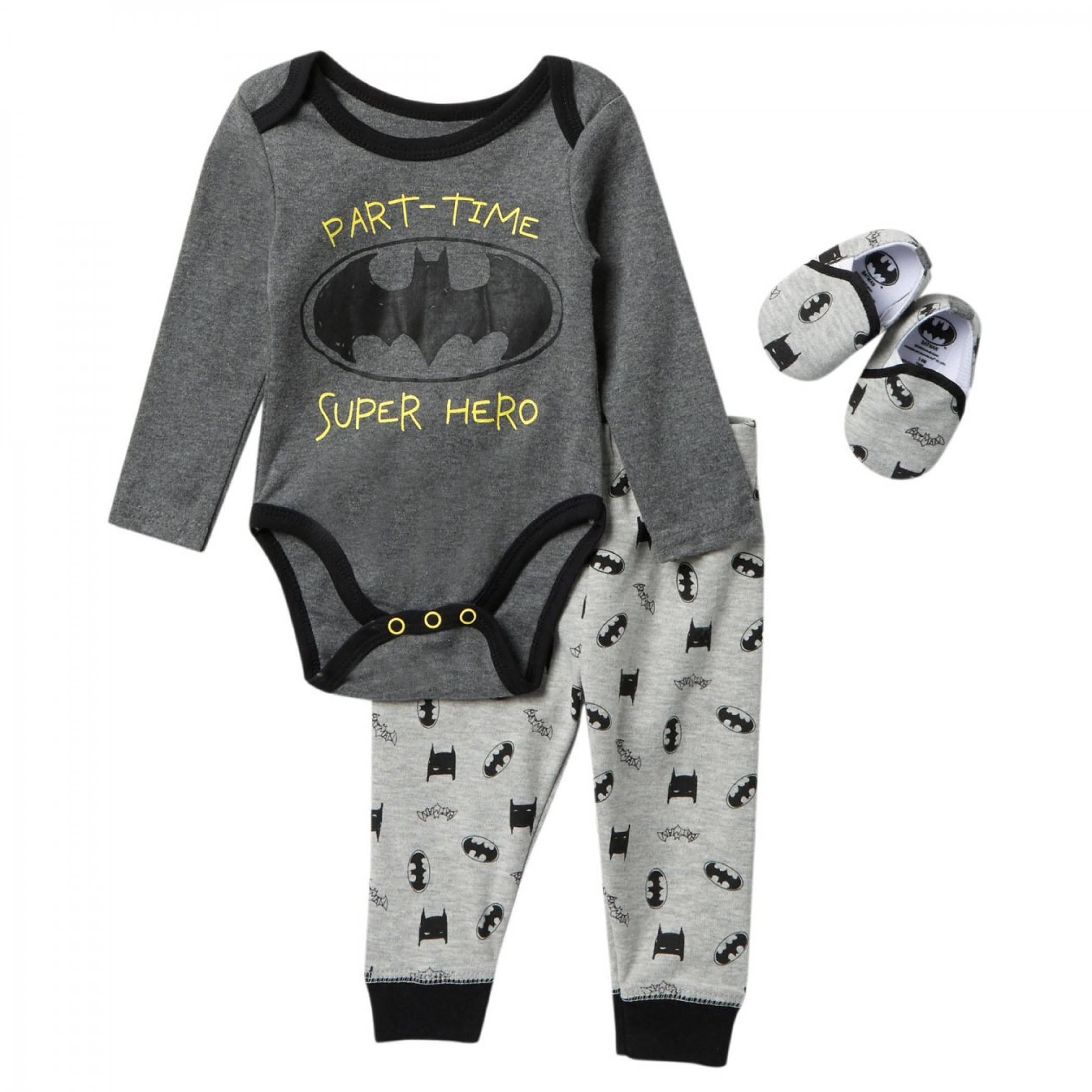 Batman Part Time Superhero 3-Piece Babies Sleep Set, Grey