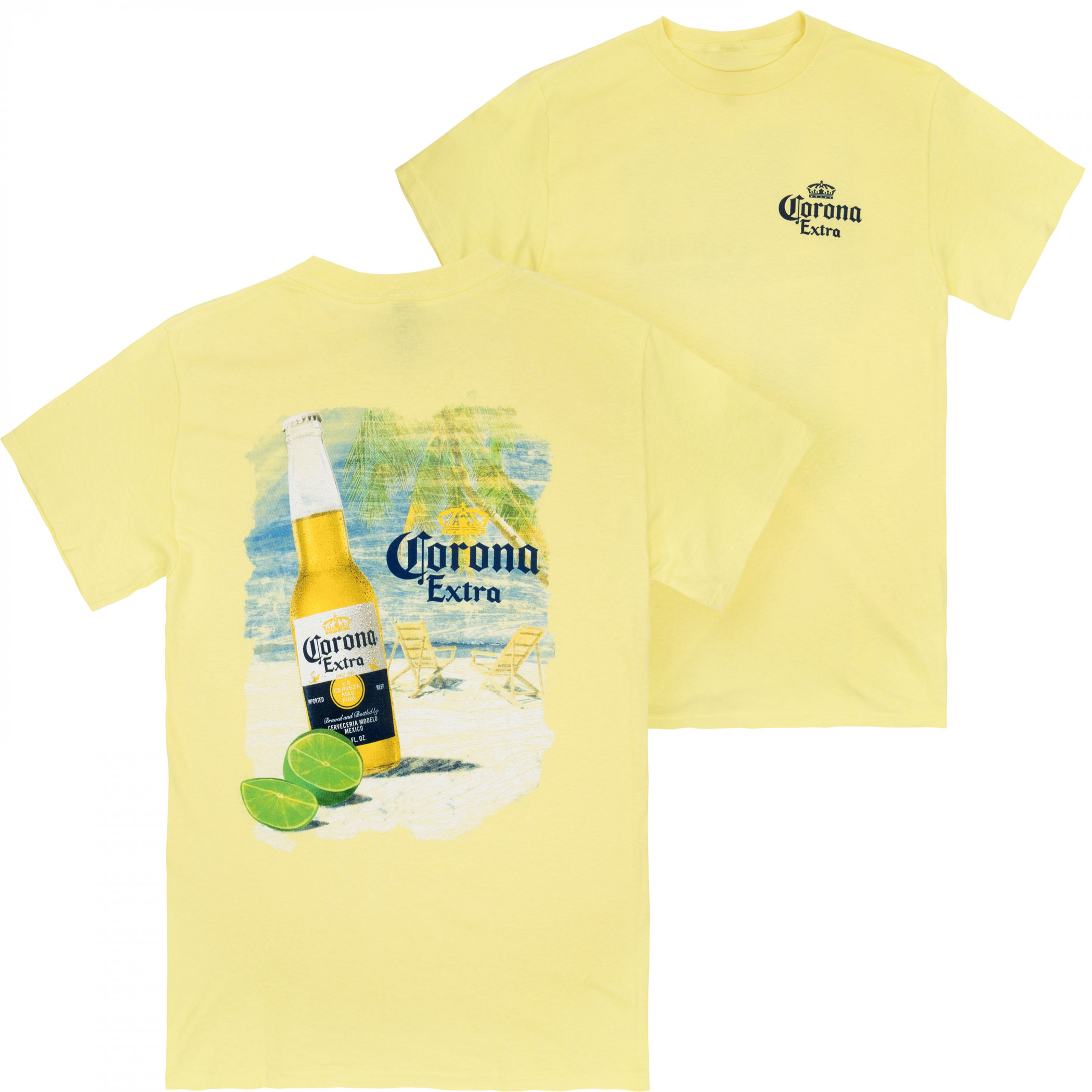 Corona Extra Beach Scene Yellow Tee Shirt