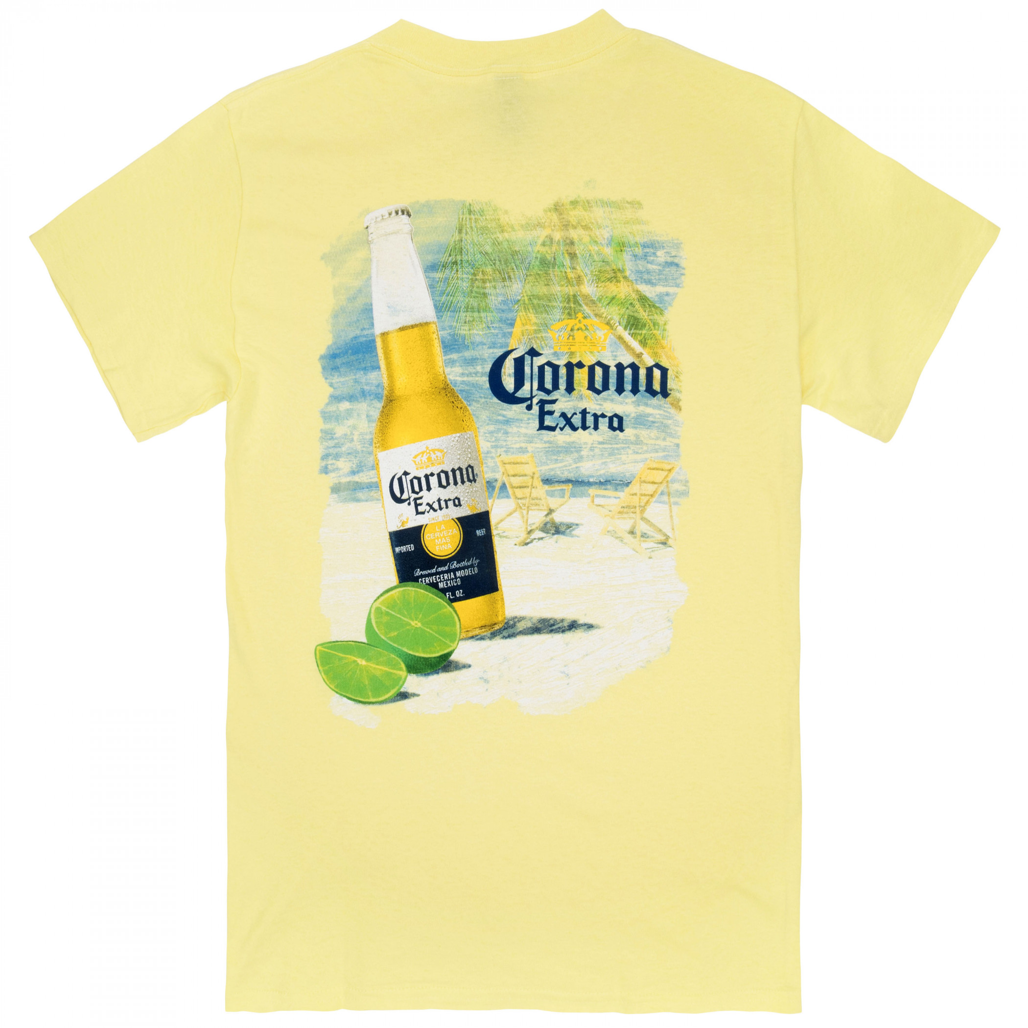 Corona Extra Beach Scene Yellow Tee Shirt