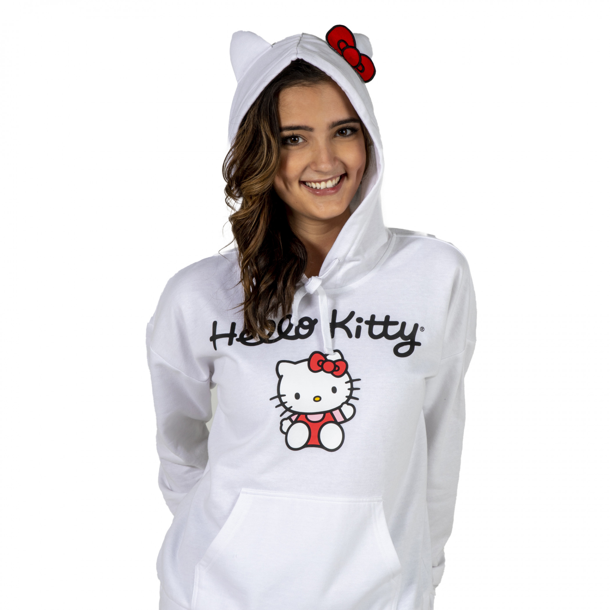 Hello Kitty Cosplay Pullover Hoodie with Ears, White