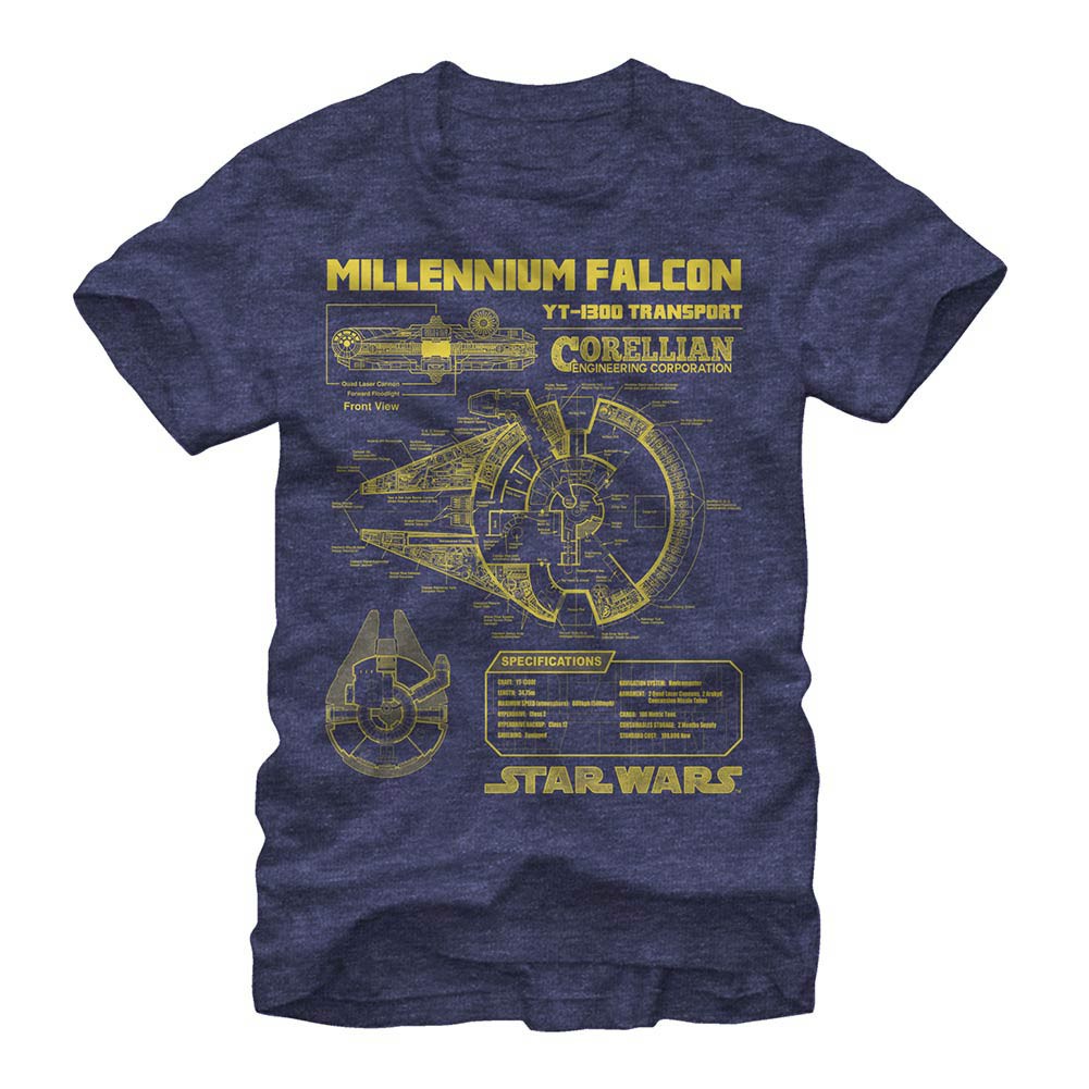 Star Wars Falcon Schematics Blue T-Shirt, Blue