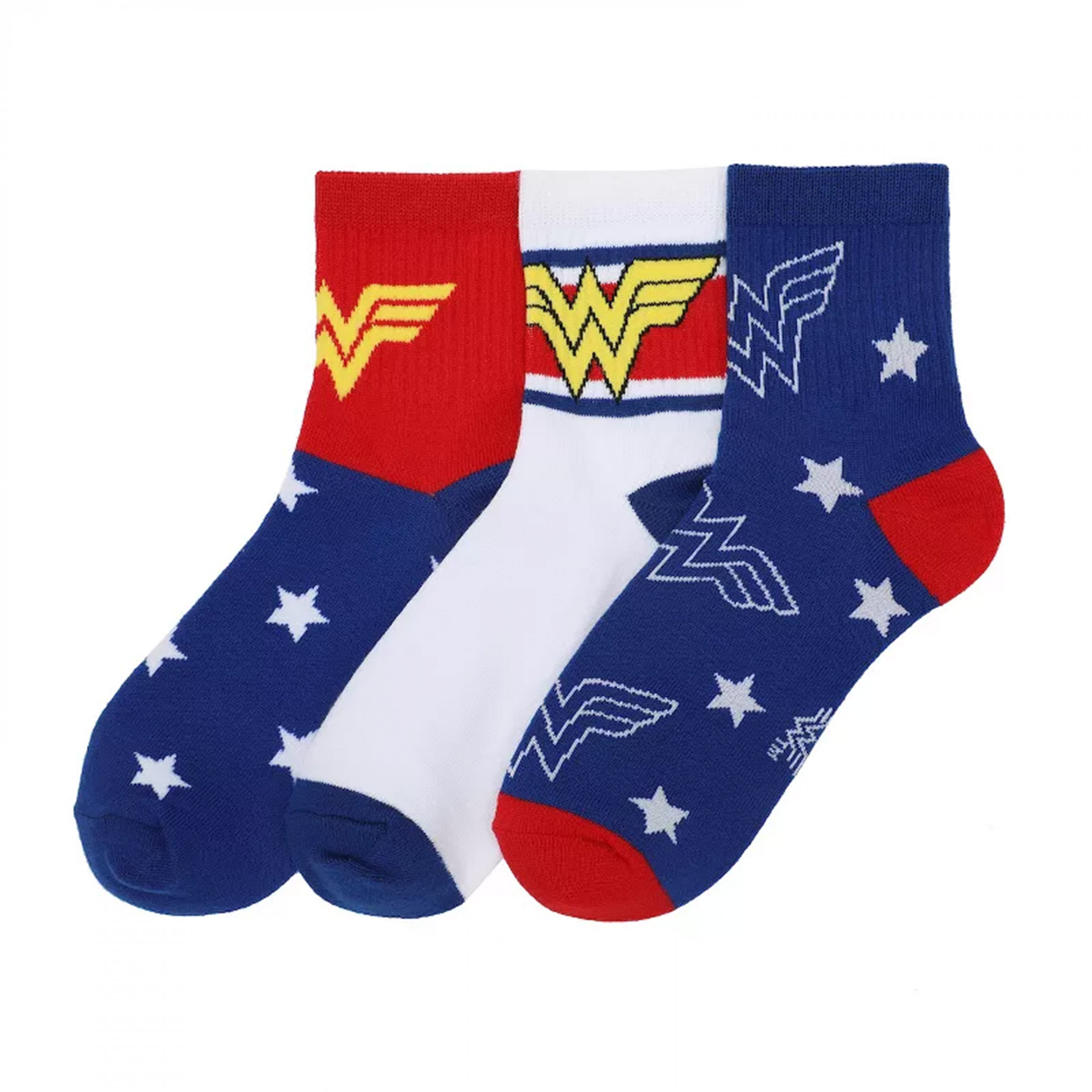 Wonder Woman Stars Women's Quarter Crew Socks 3-Pack, Multi-Color