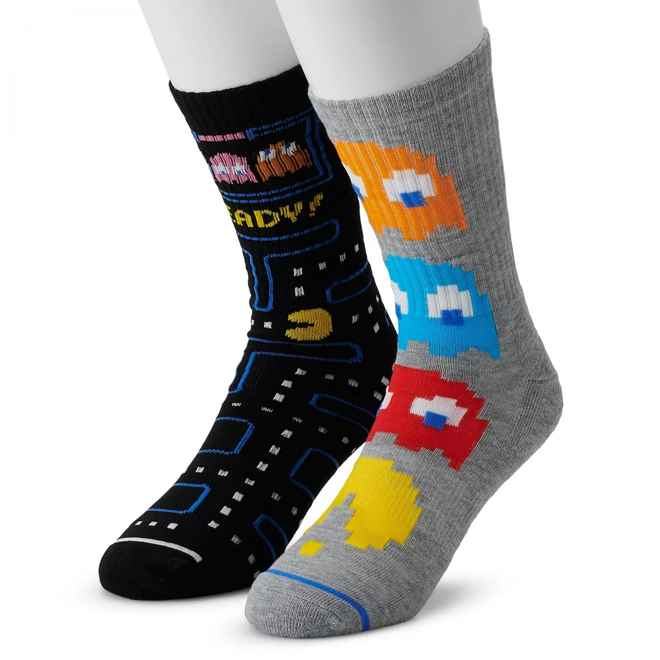 Pac-Man Arcade Chase and Game Board 2-Pack of Athletic Crew Socks, Black