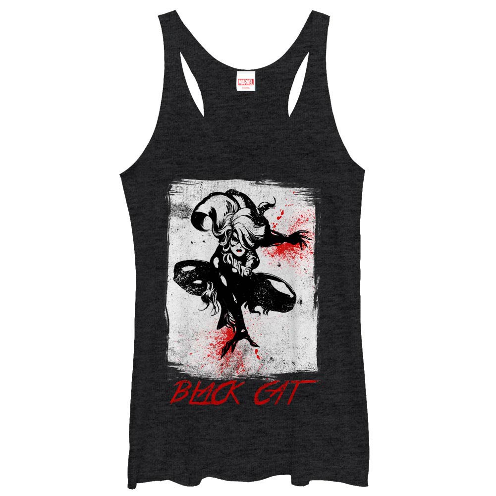 Marvel Teams Grunge Cat Black Juniors Racerback Tank Top, Black