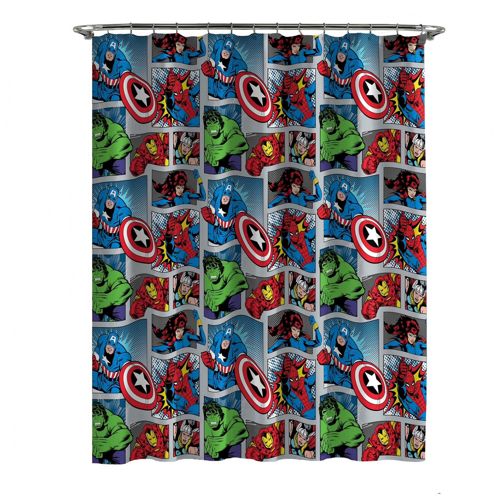 Marvel Comics Hanging Out Shower Curtain and Hook Set, Multi-Color