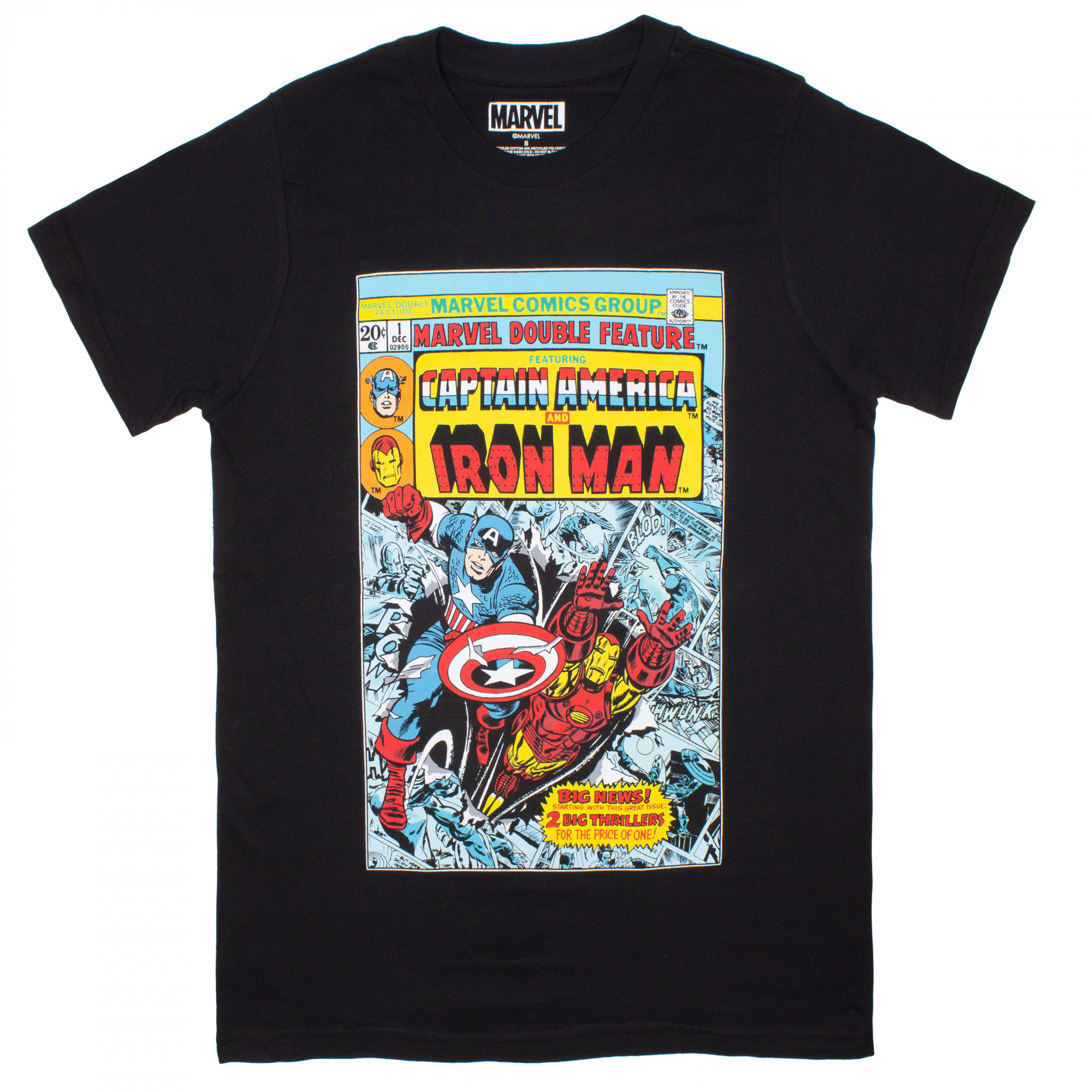 Captain America and Iron Man Marvel Comic Cover T-Shirt, Black