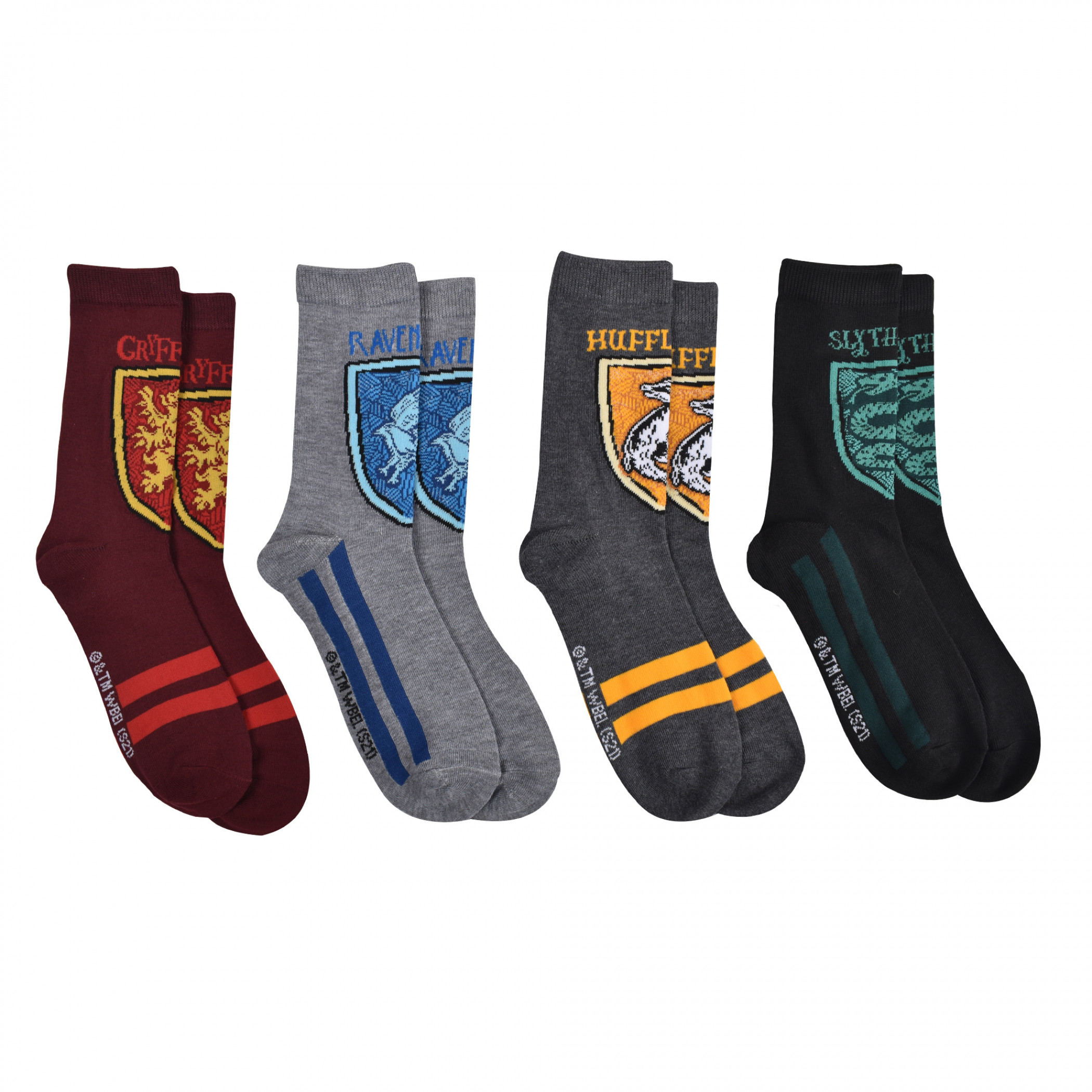 Harry Potter Hogwarts All House Crests Women's 4-Pack Crew Socks, Multi-Color