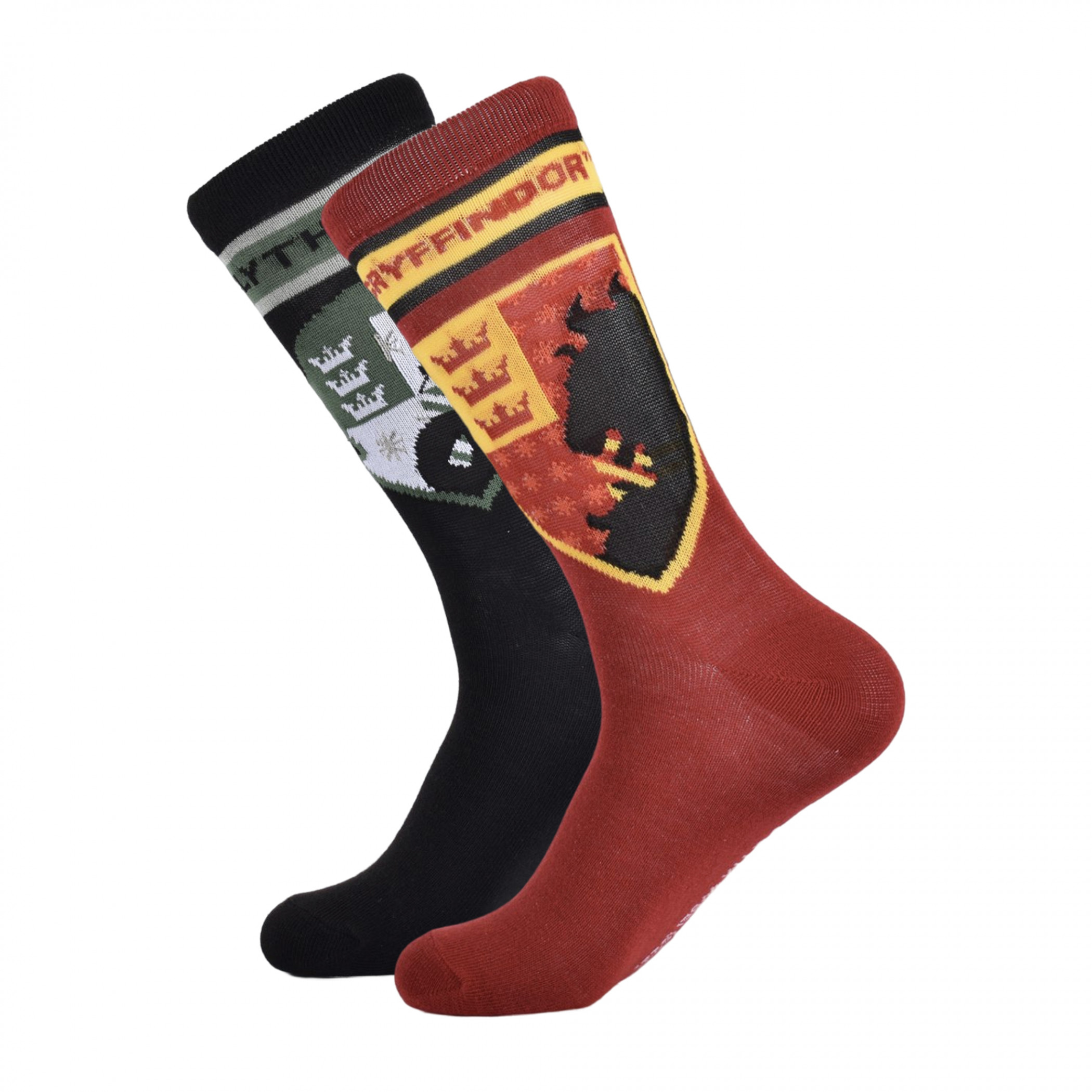 Harry Potter Gryffindor and Slytherin House Crew Socks Boxed Set 2-Pairs, Multi-Color