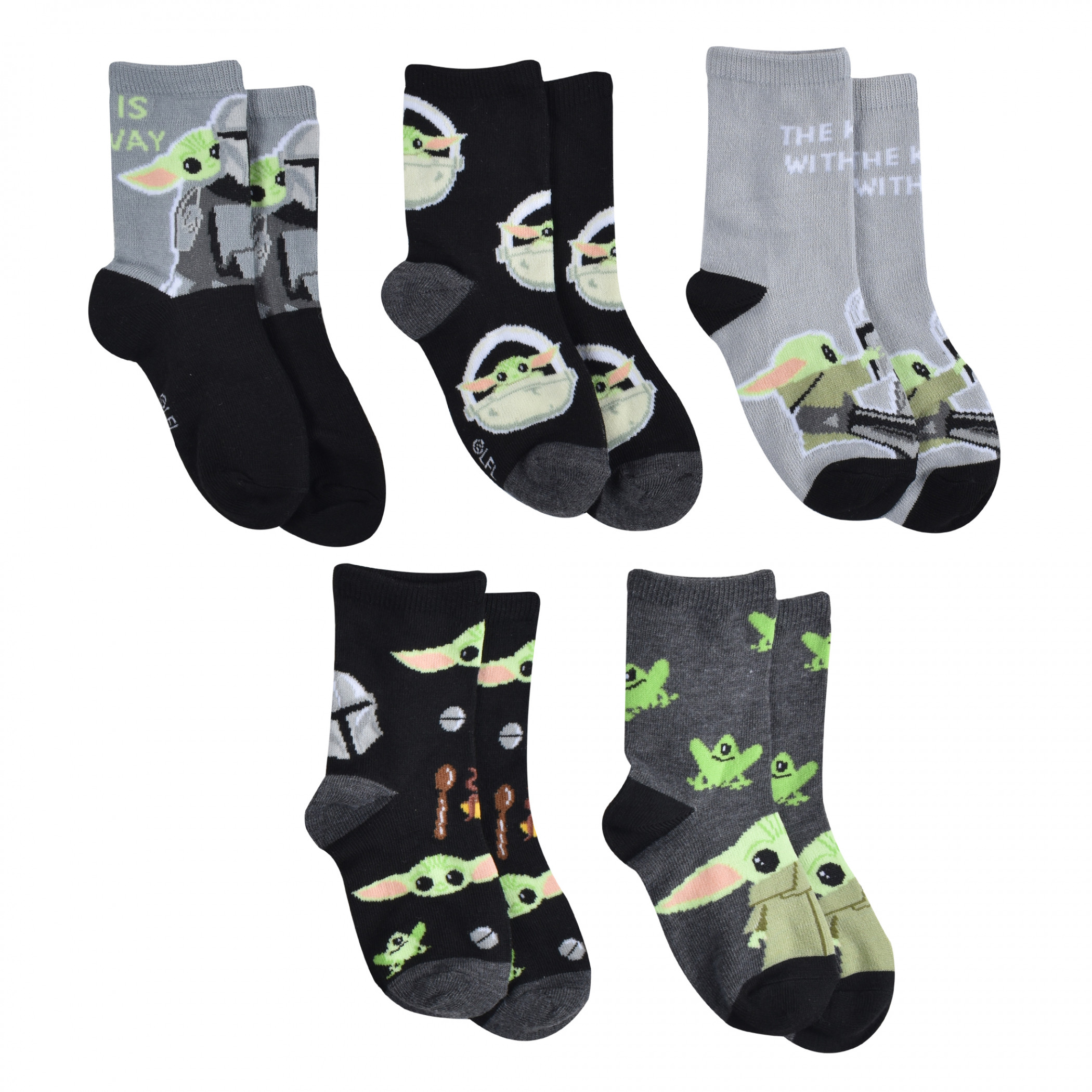 Star Wars The Mandalorian Grogu Boy's Variety Crew Socks 5-Pack, Multi-Color