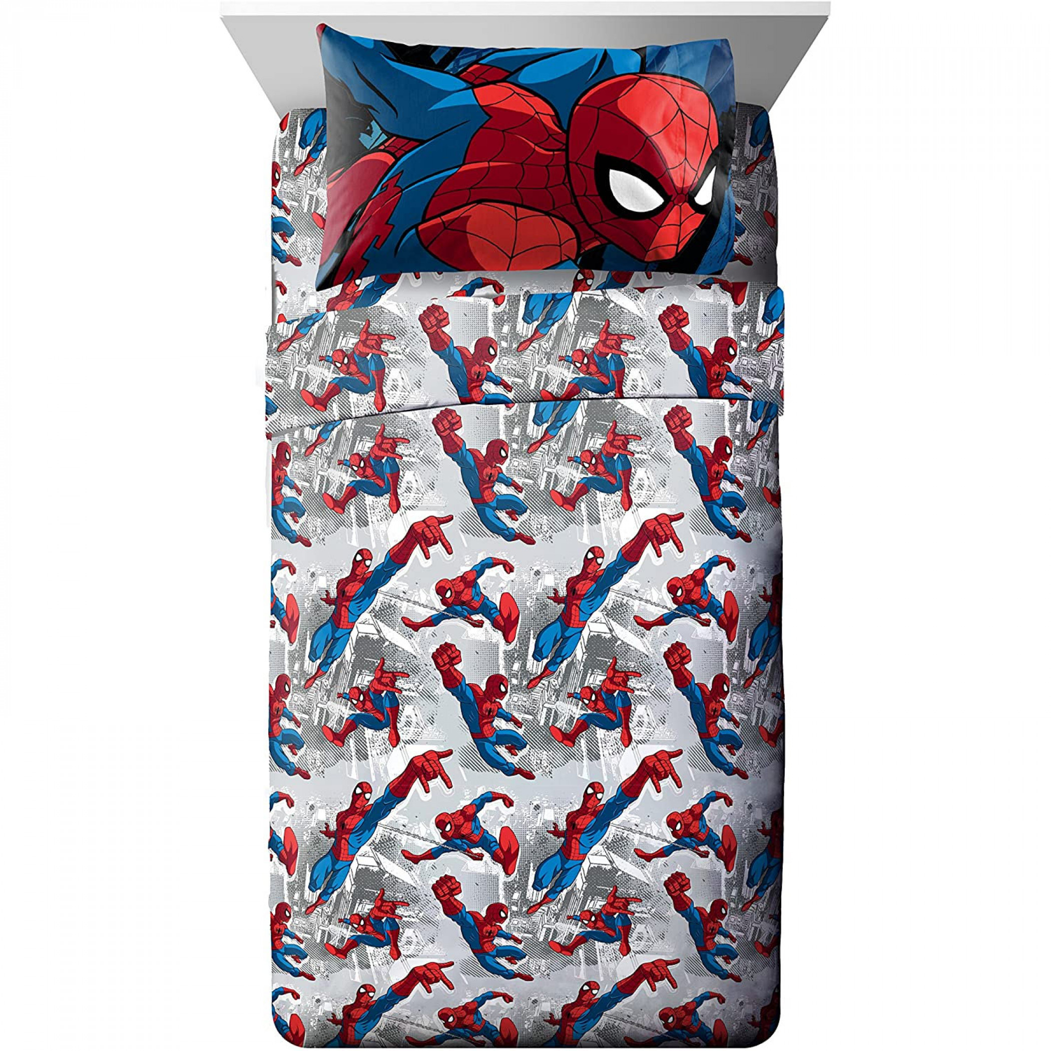 The Amazing Spider-Man 3-Piece Twin Sheet Set Bedding, Multi-Color
