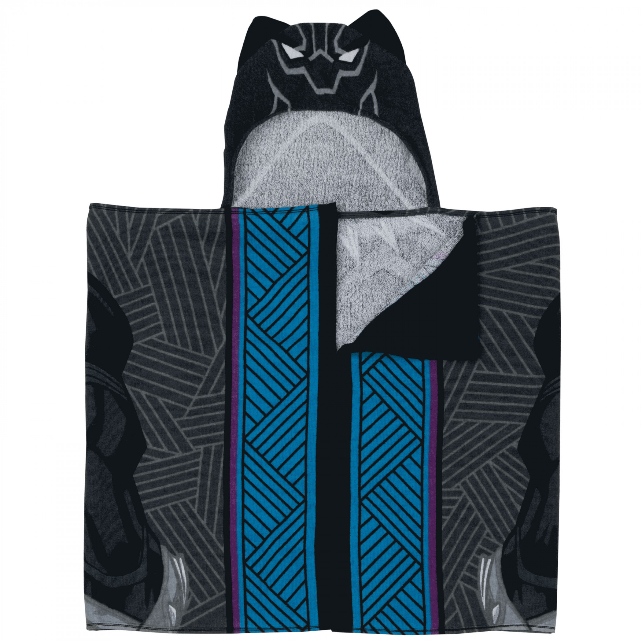 Black Panther Cosplay Hooded Poncho Towel, Black