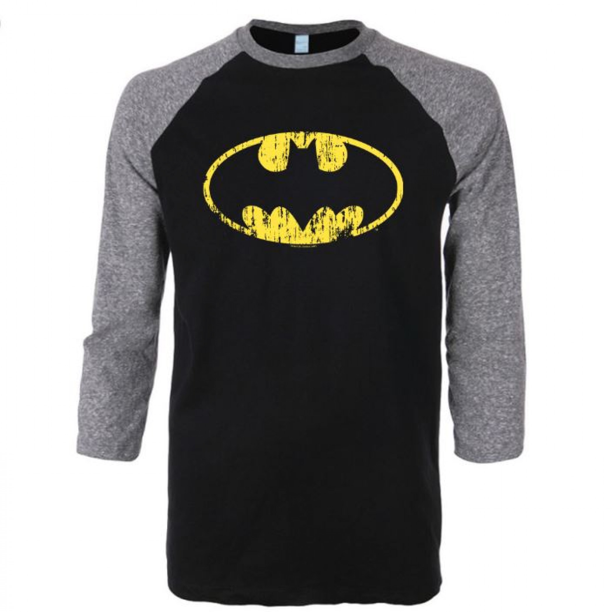 Batman Traditional Symbol 3/4 Sleeve Raglan Baseball T-Shirt, Grey