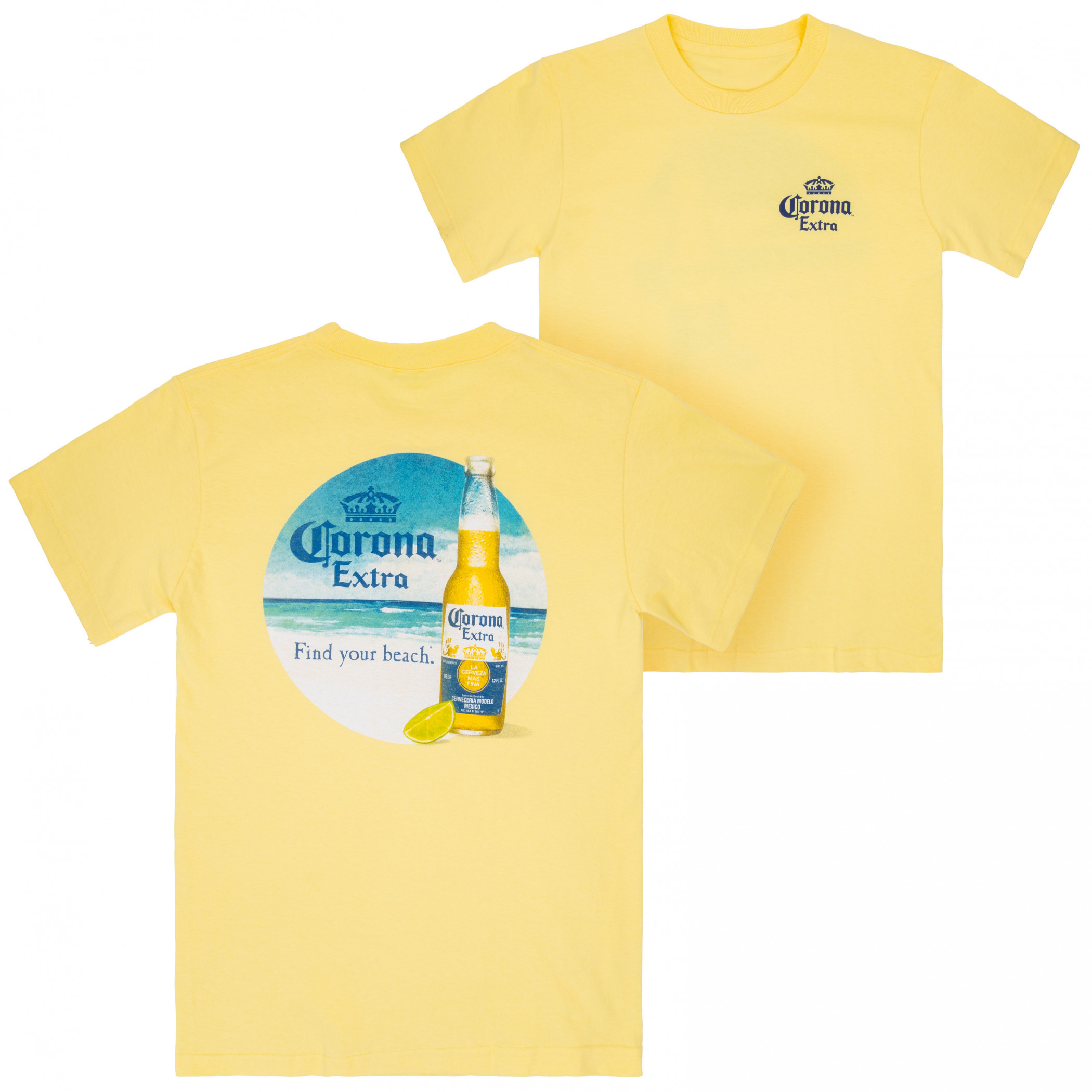 Corona Extra Find Your Beach Men's Yellow Tee Shirt