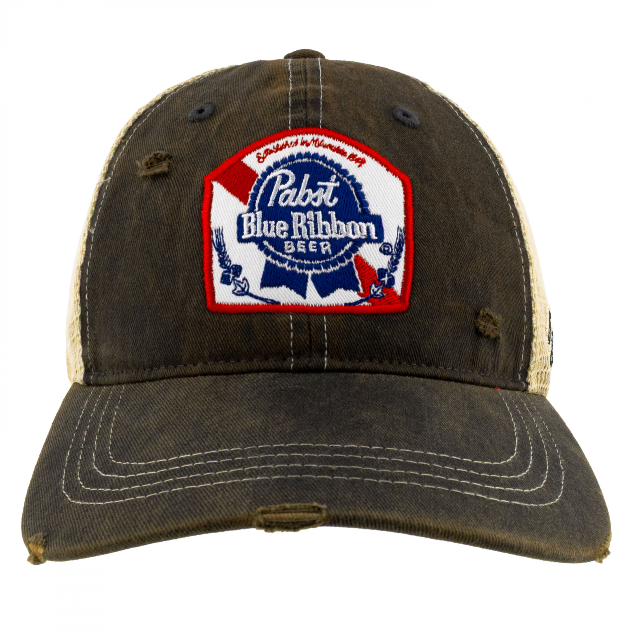 Pabst Blue Ribbon Brown Retro Brand Distressed PBR Trucker Hat
