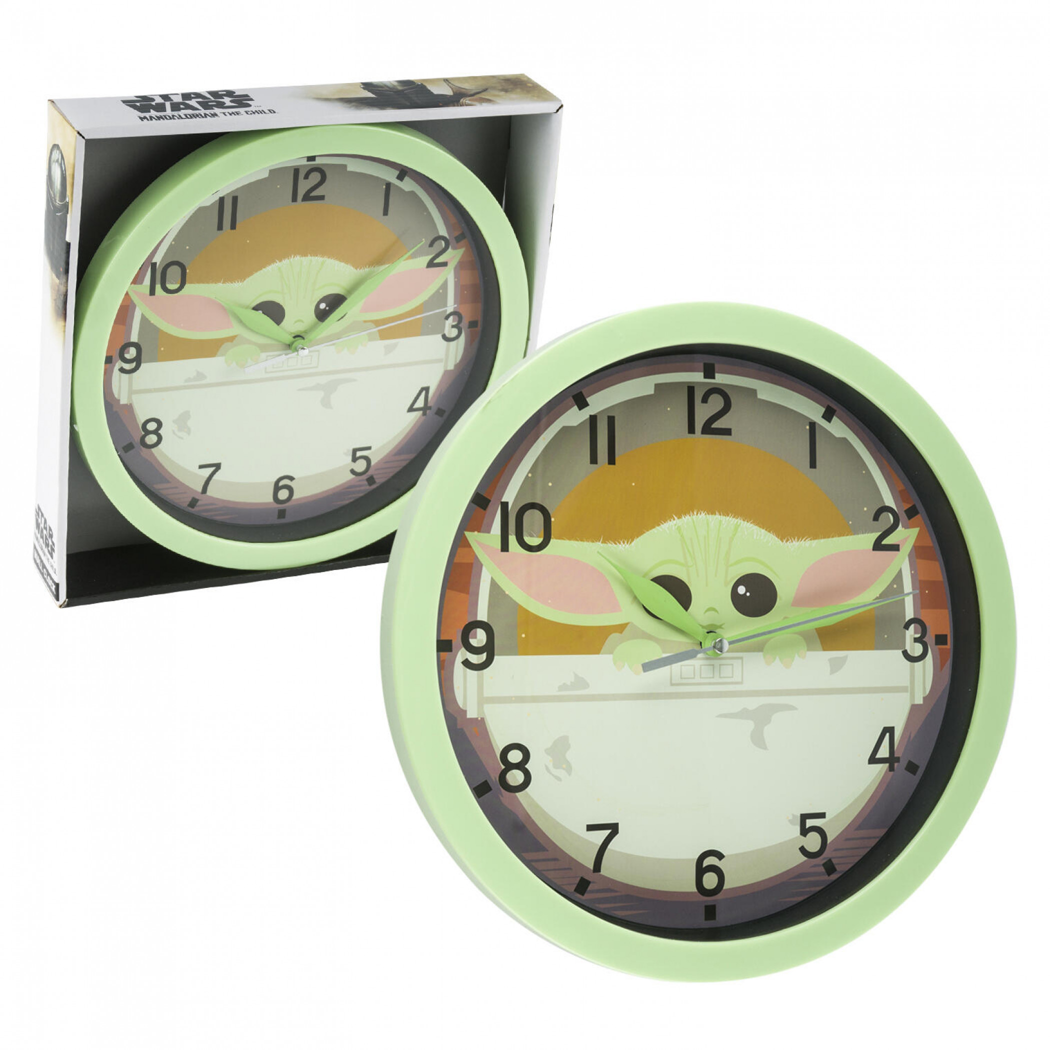 Star Wars The Mandalorian The Child Grogu in Carriage 9 3/4' Wall Clock, Green