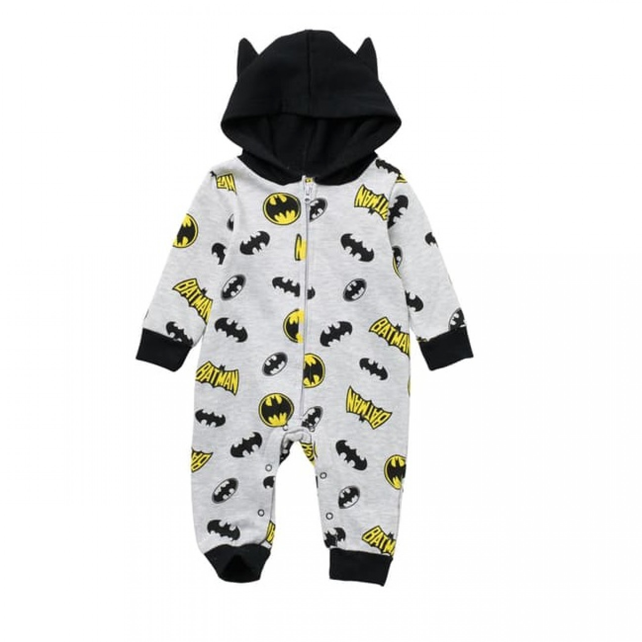 Batman Symbols and Logos All Over Print Hooded Romper, Multi-Color