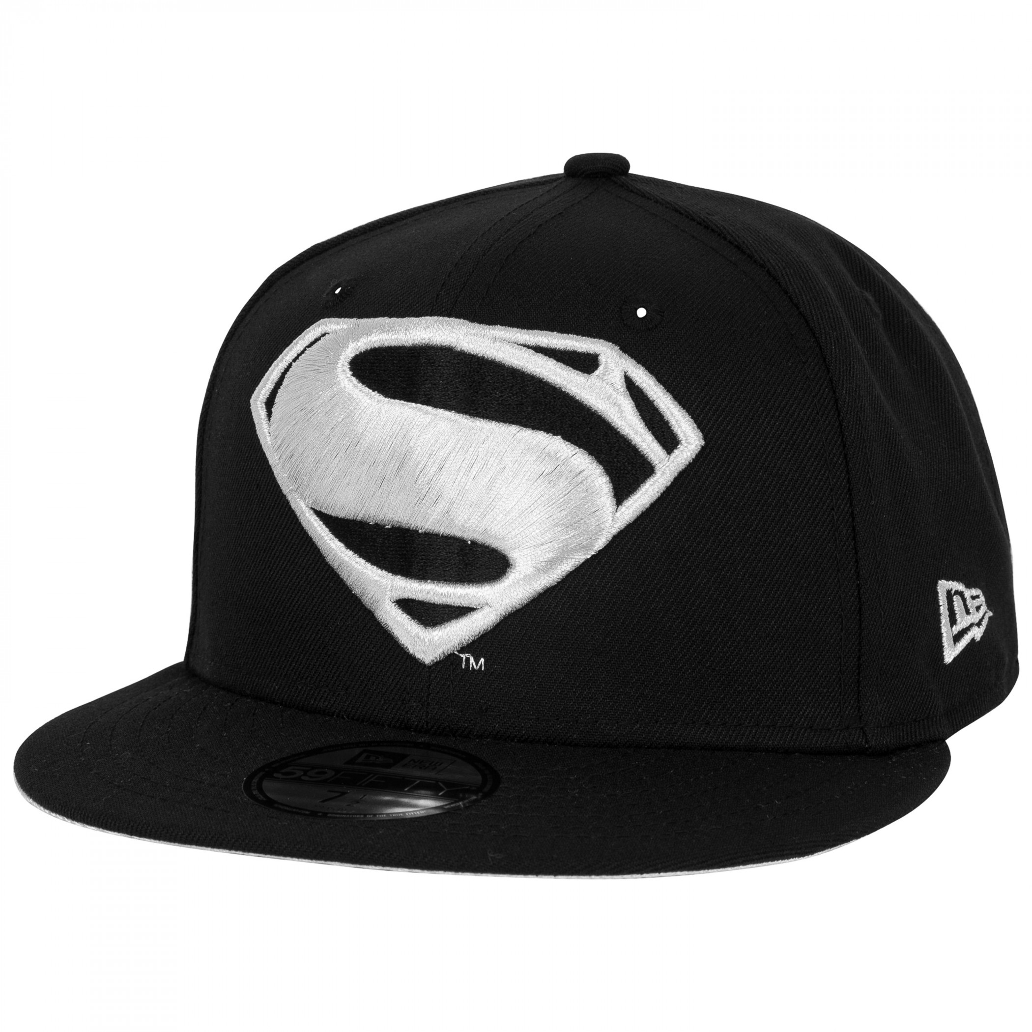 Superman Justice League Logo Black Colorway New Era 59Fifty Fitted Hat, Black