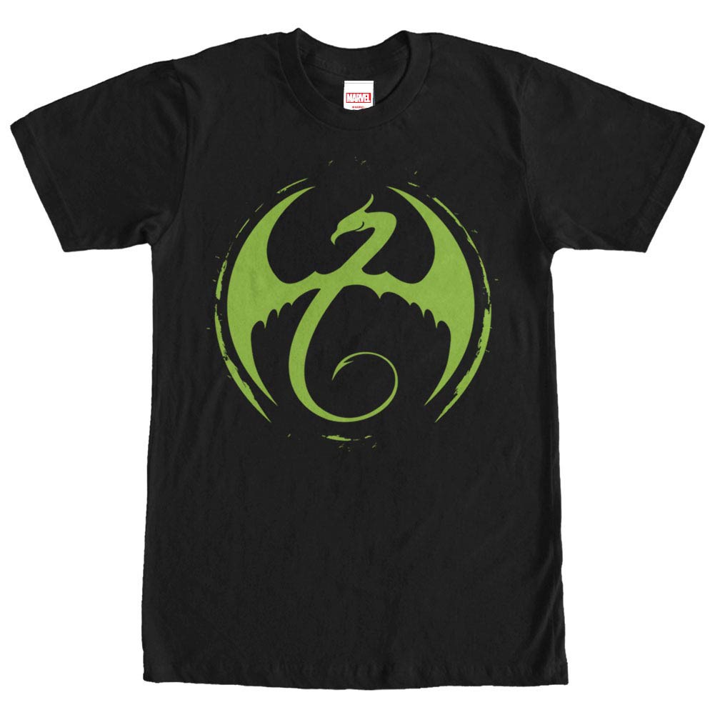 Marvel Teams Iron Fist Logo Black Mens T-Shirt, Black