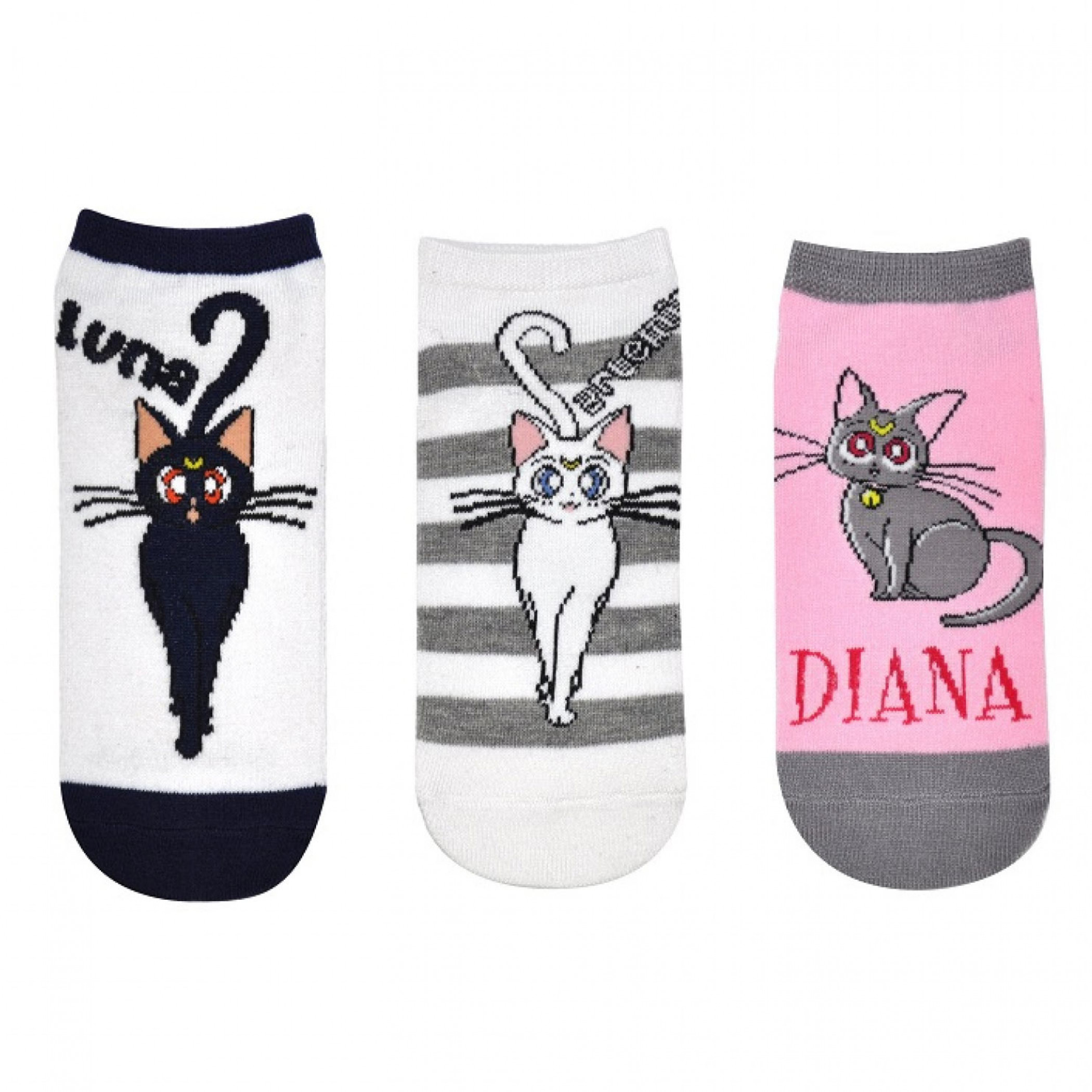 Sailor Moon Cats 3-Pair Pack of Low Cut Socks, White