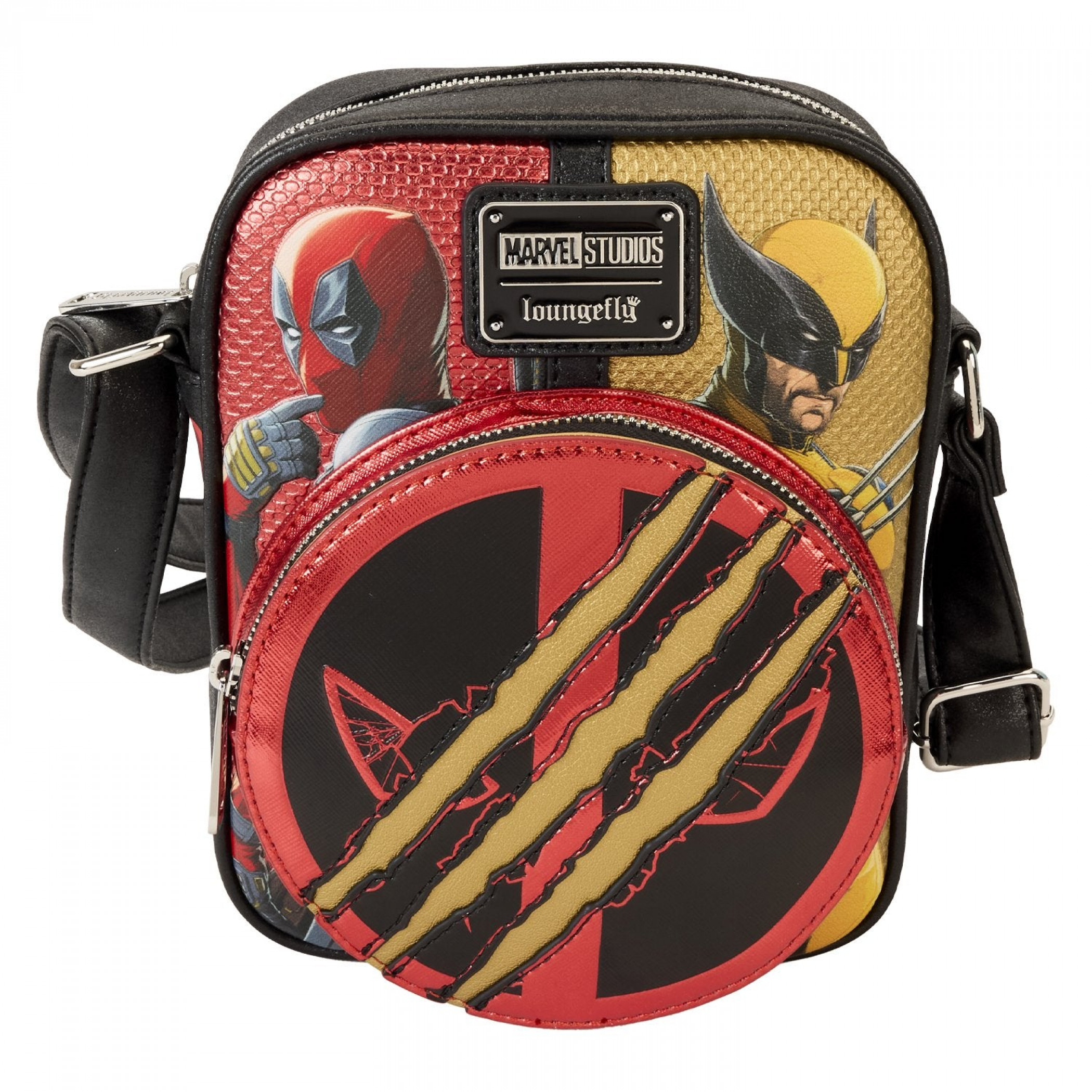 Deadpool 3 Crossbody Metallic Faux Leather Backpack By Loungefly, Multi-Color