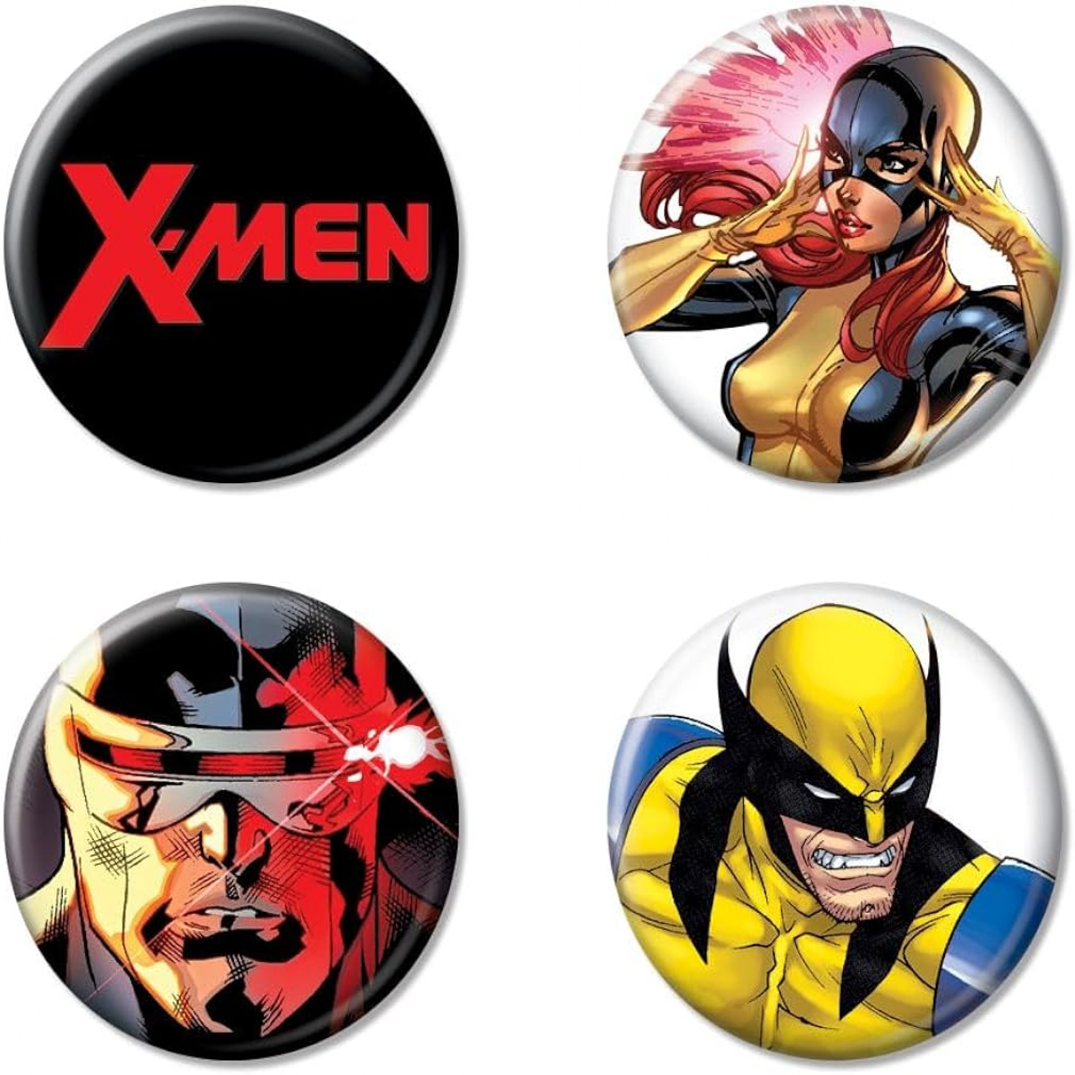 X-Men Jean Grey Cyclops and Wolverine 4-Pack Button Set, Multi-Color