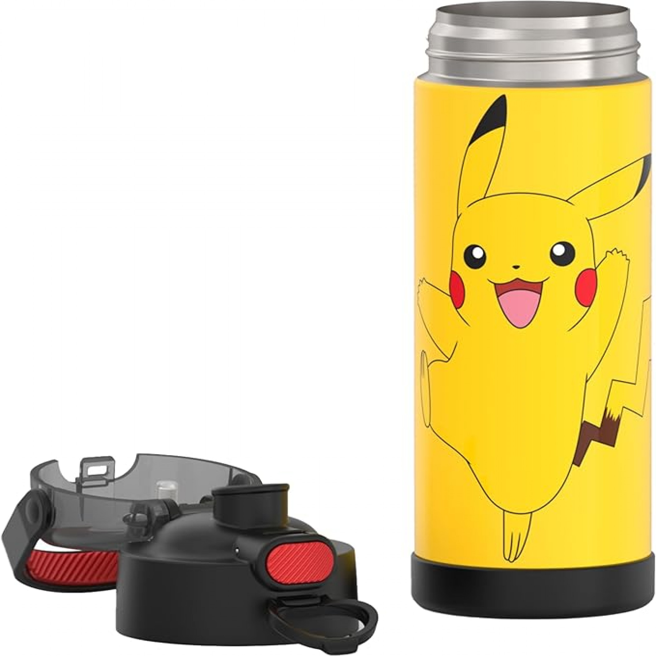 Pokemon Electric Pikachu Thermos 12oz Water Bottle with Straw, Yellow