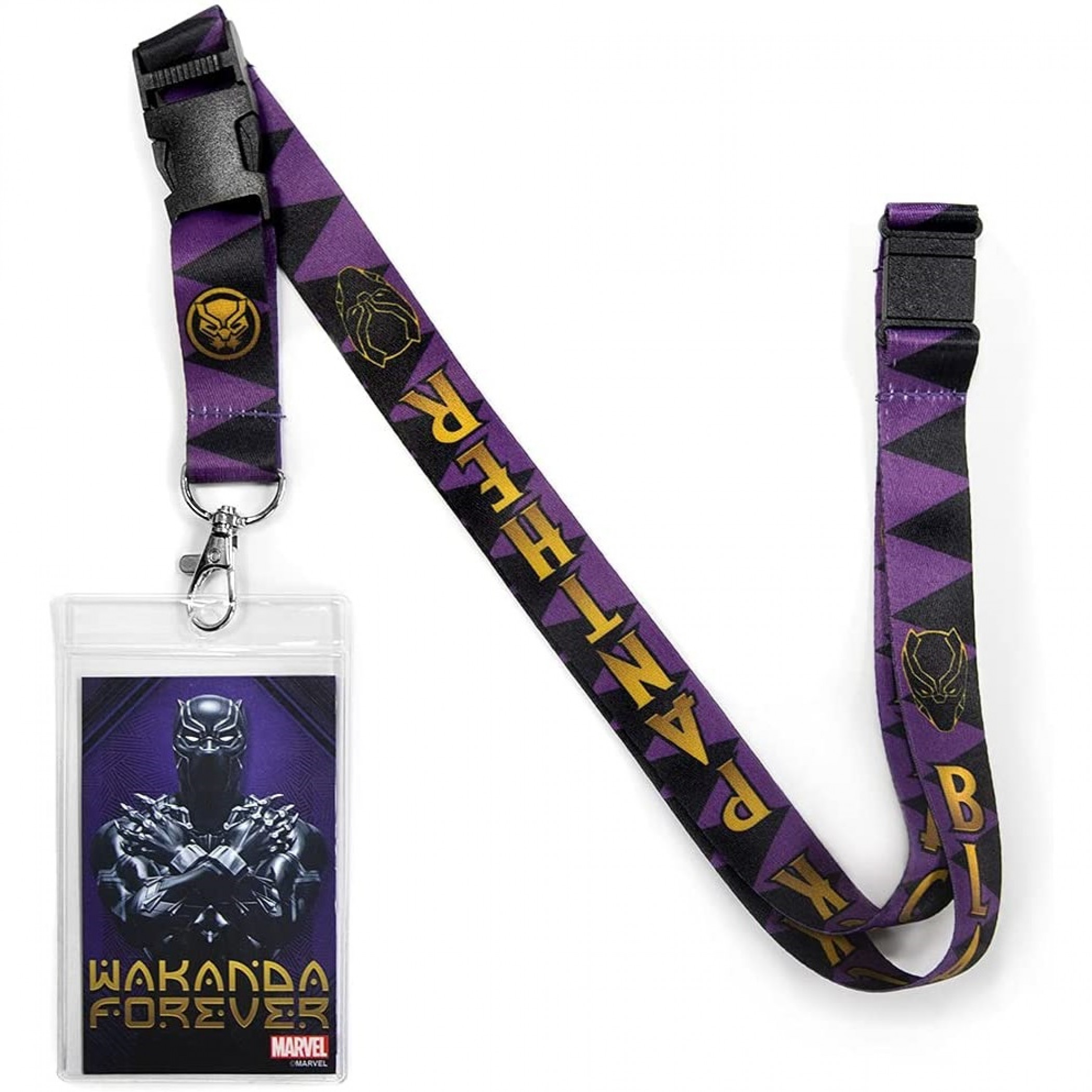 Marvel Comics Black Panther Logo & Symbol Covered Lanyard, Purple