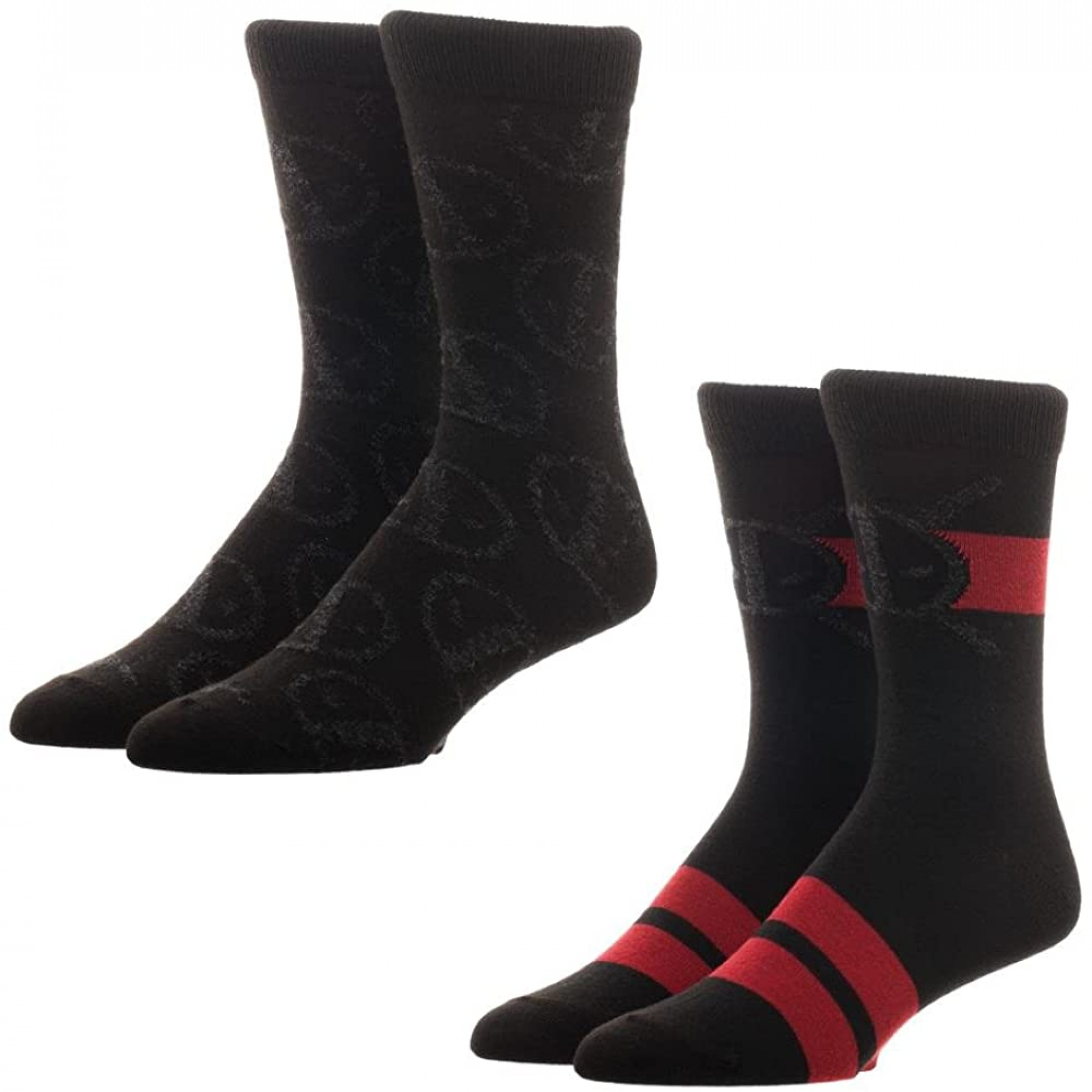 Deadpool Mercenary Suit and Anti-Hero Insignia 2-Pack Crew Socks, Multi-Color