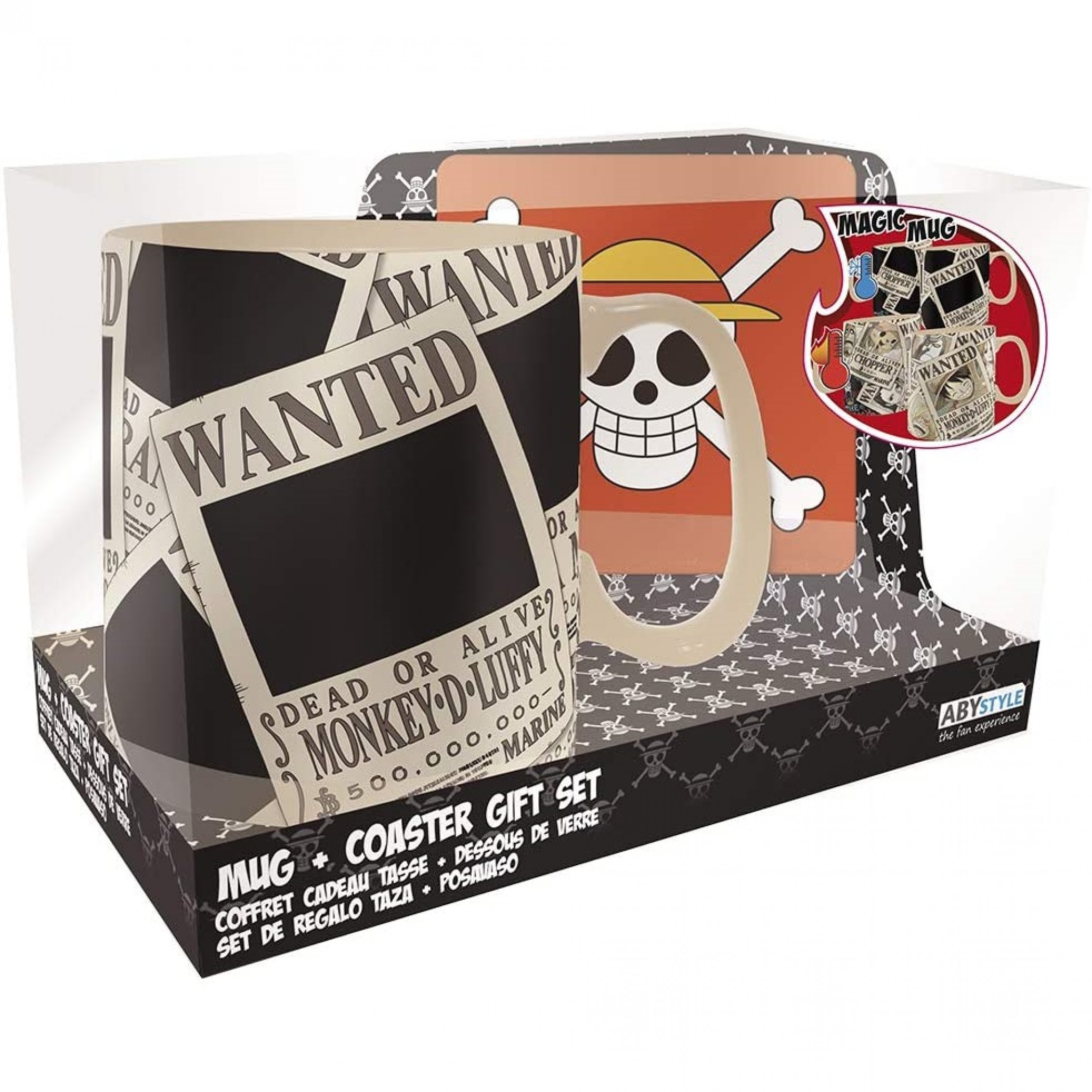 One Piece Wanted Heat Change Mug and Coaster Set, Orange