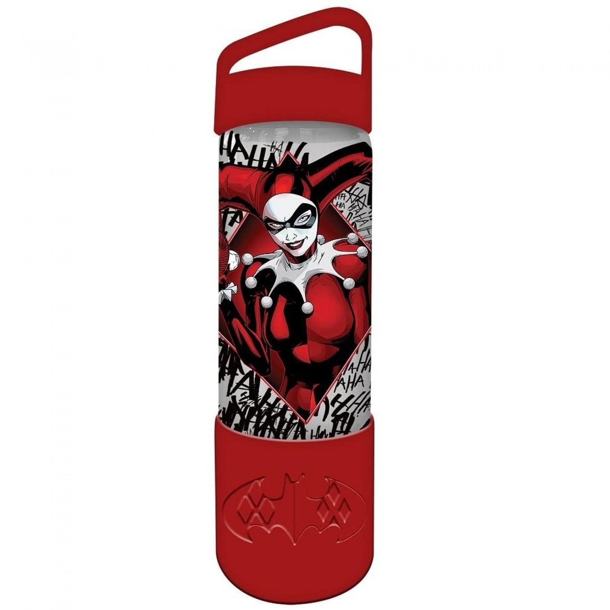 Harley Quinn 20oz Silicone Sleeve Glass Water Bottle, Red