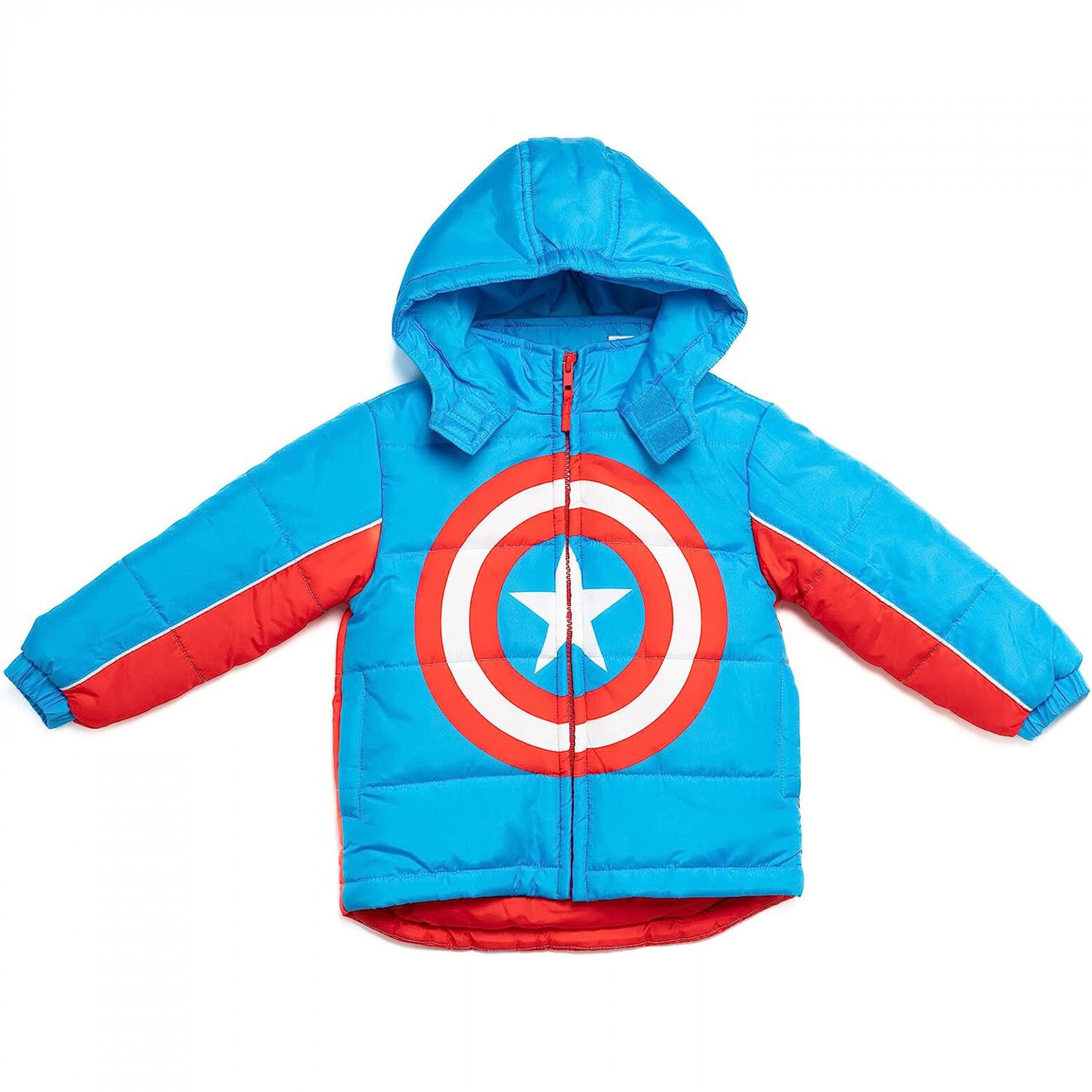 Captain America Shield Logo Puffy Kids Youth Jacket, Blue