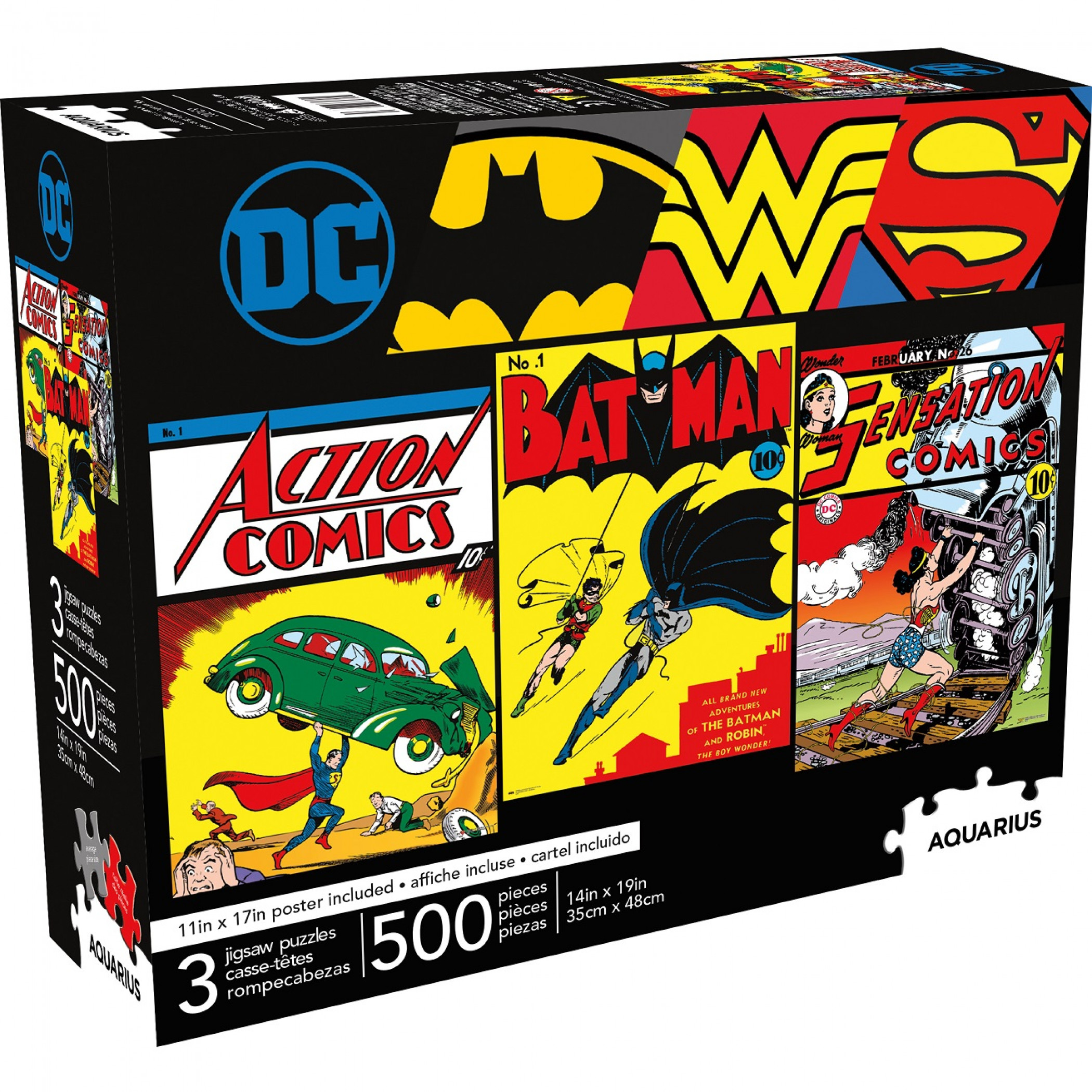 DC Comics Vintage Heroes 3-Pack of 500 Piece Puzzle Set, Multi-Color