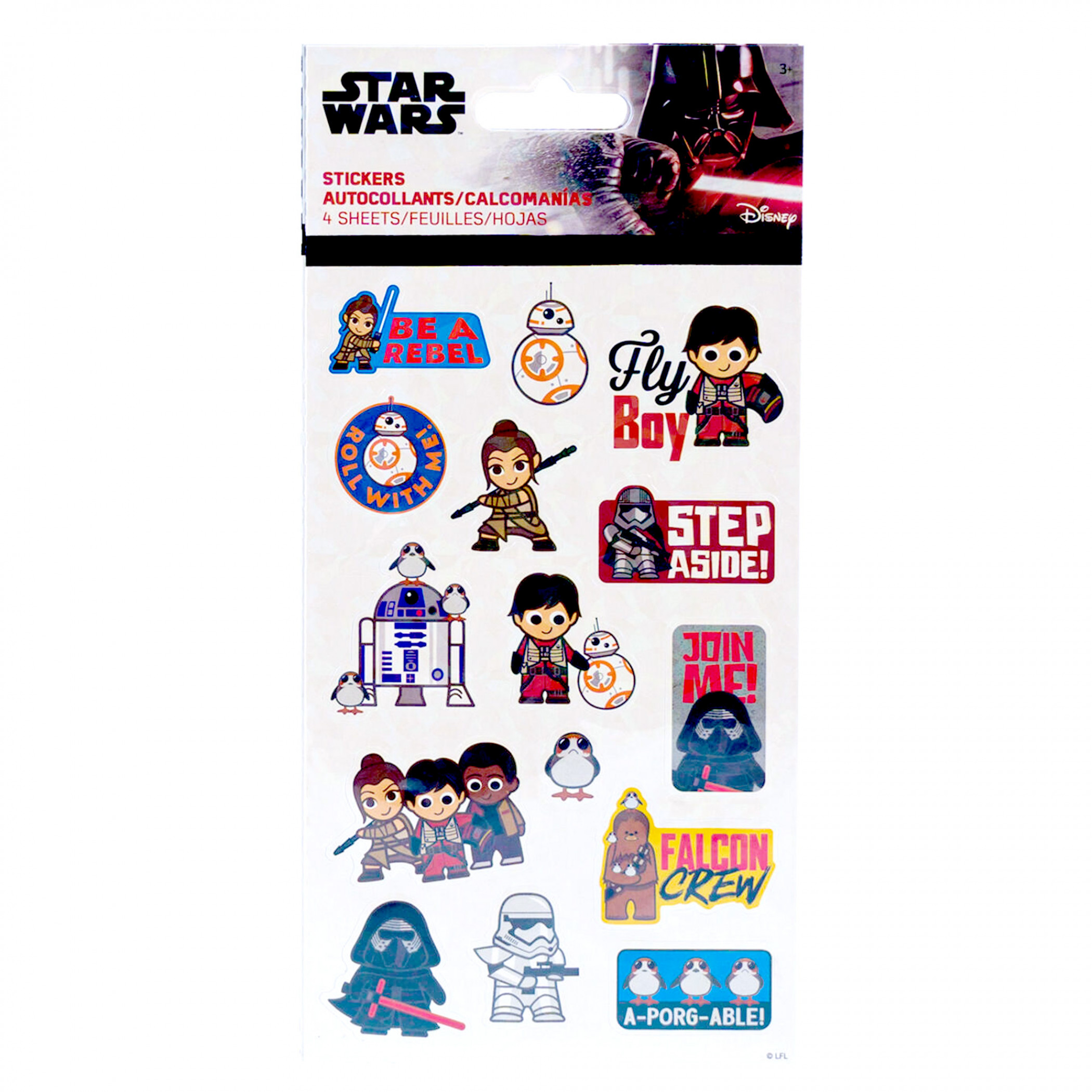 Star Wars Chibi Characters 4-Sheet Variety Sticker Set, Multi-Color