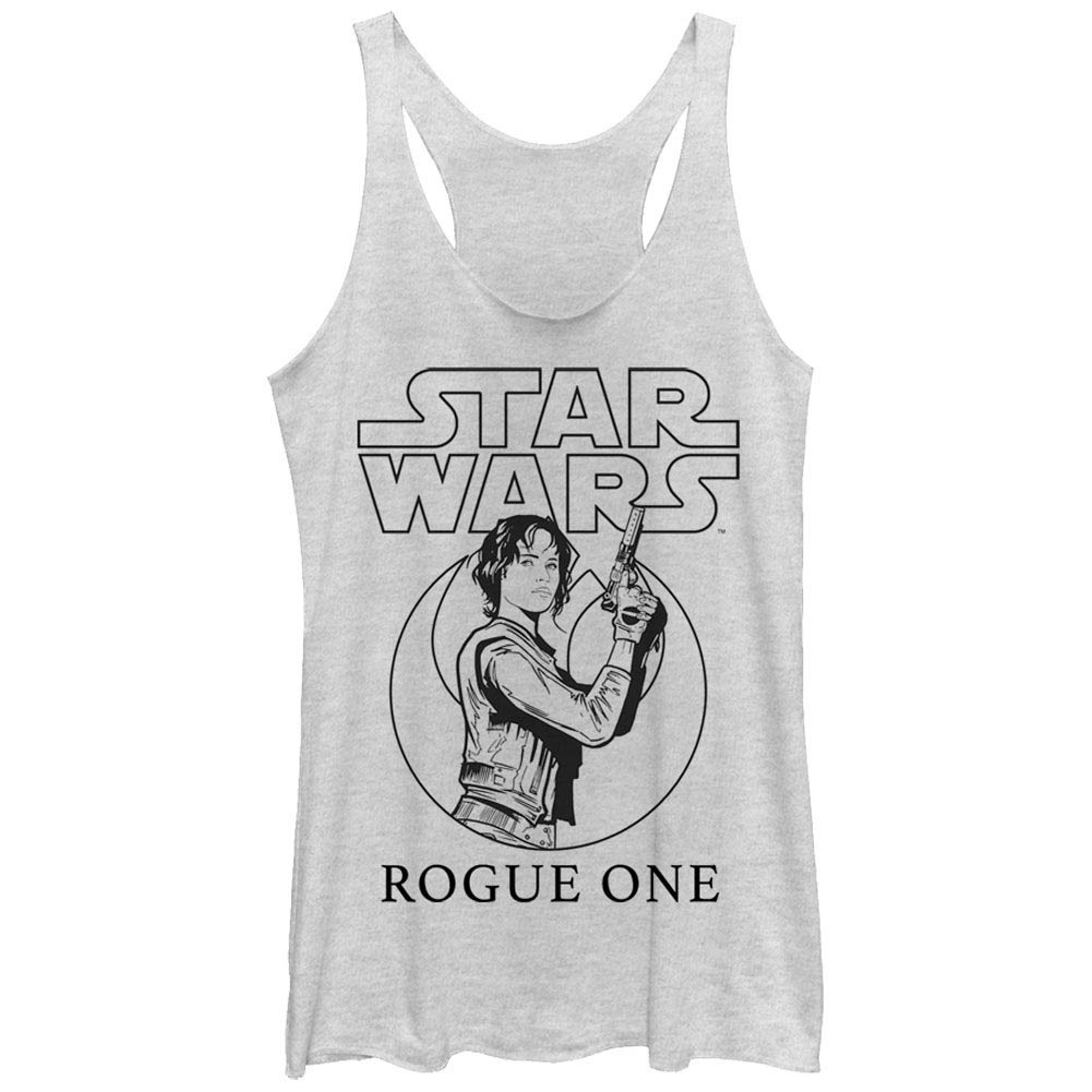 Star Wars Rogue One Jyn Outline White Juniors Racerback Tank Top, White