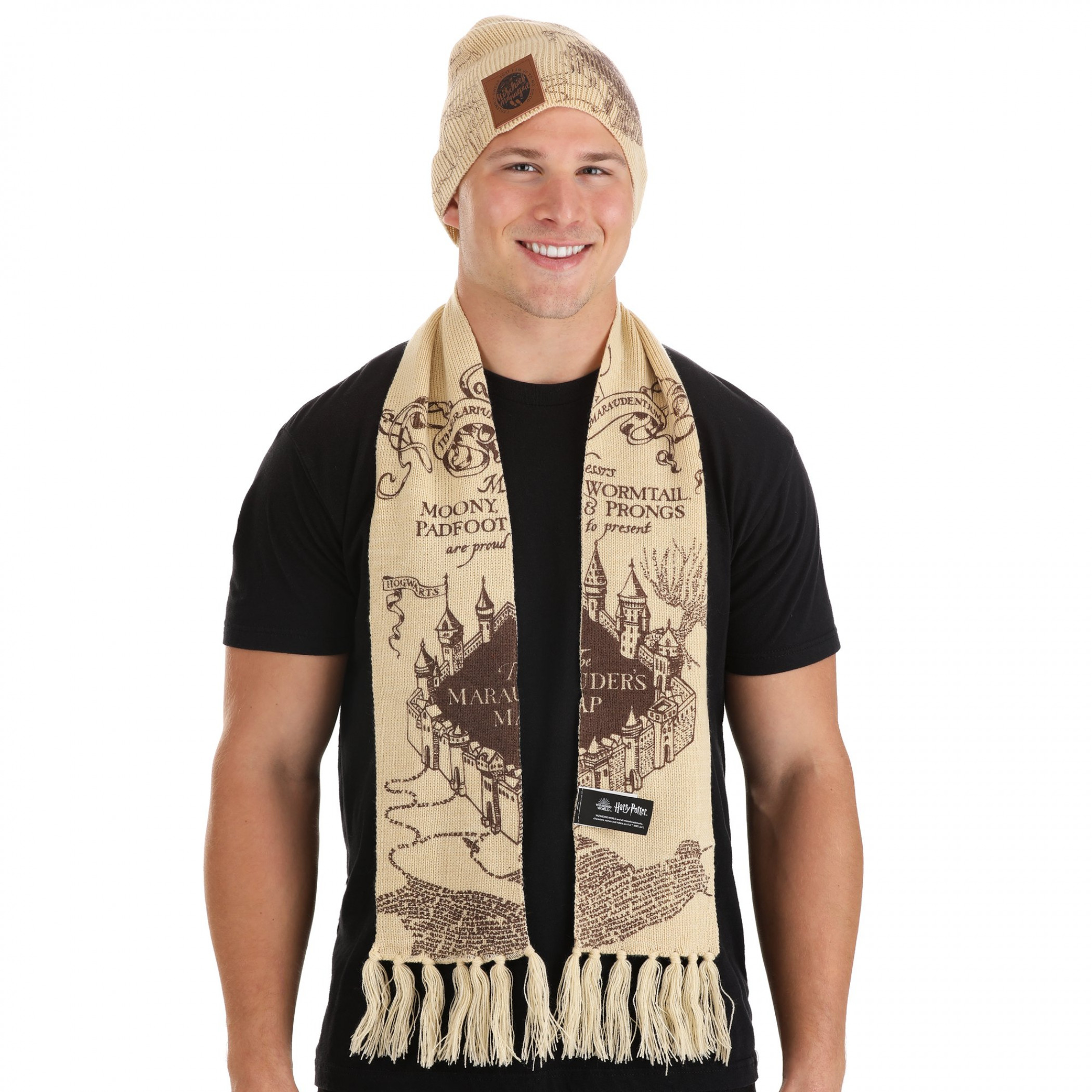 Harry Potter The Marauders Map Knit Unisex Hat & Scarf Set, Brown
