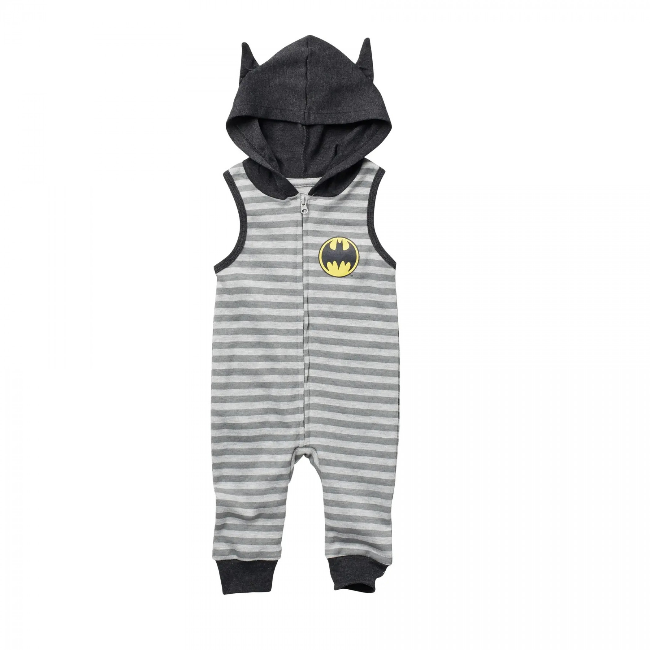 Batman Striped Sleeveless Romper With Hood, Grey