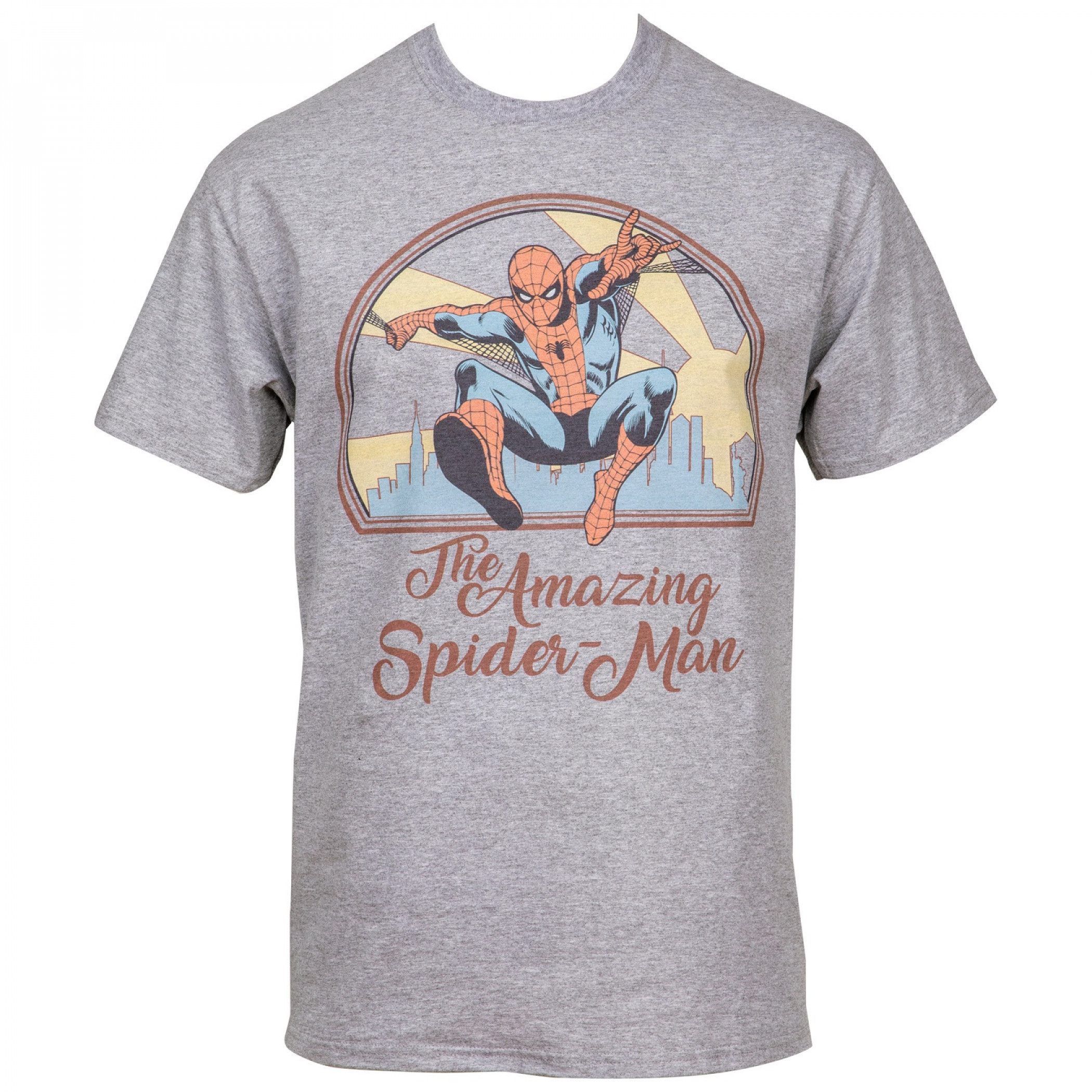 The Amazing Spider-Man Swinging Through The City Men's T-Shirt, Grey