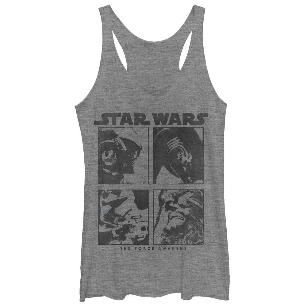 Star Wars Episode 7 Blocked Gray Juniors Racerback Tank Top, Grey