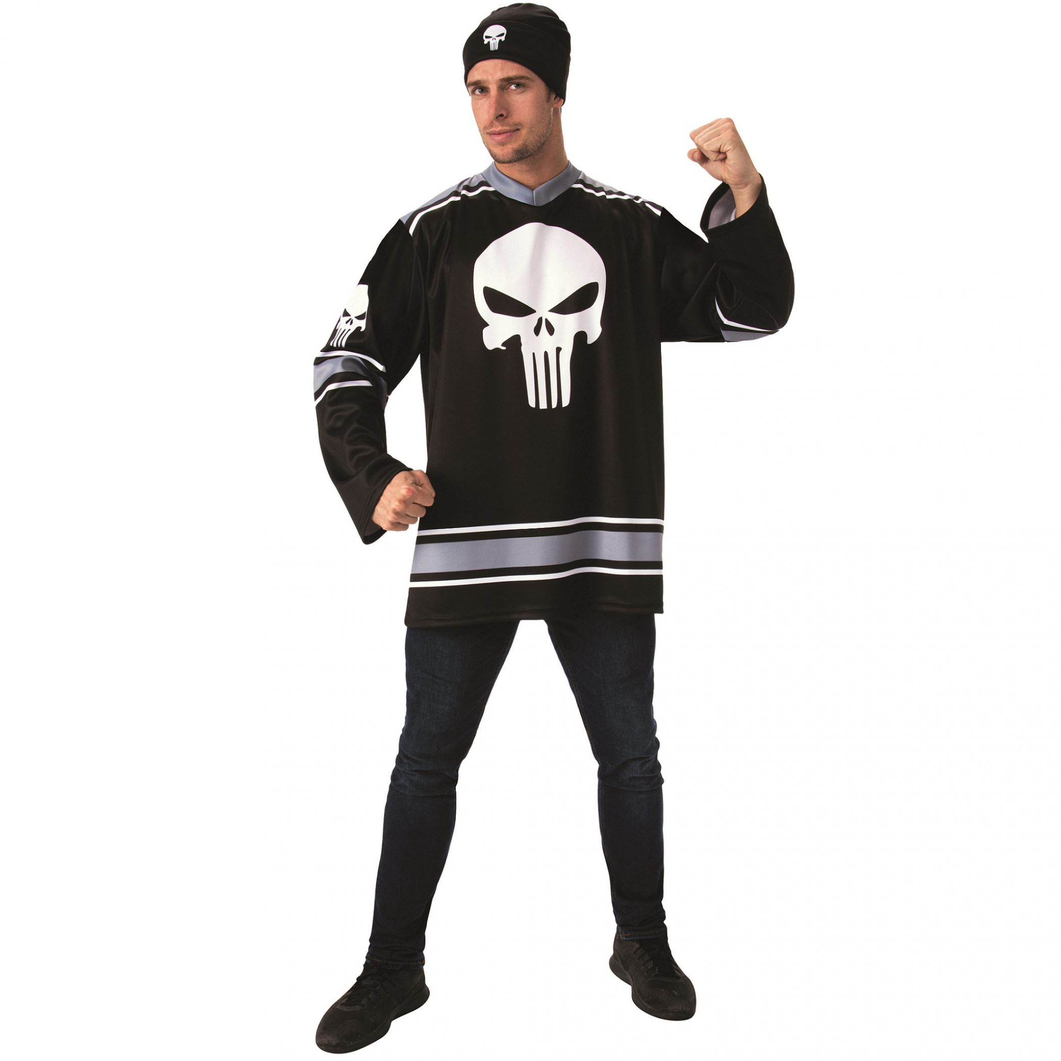 Punisher Hockey Jersey and Beanie, Black