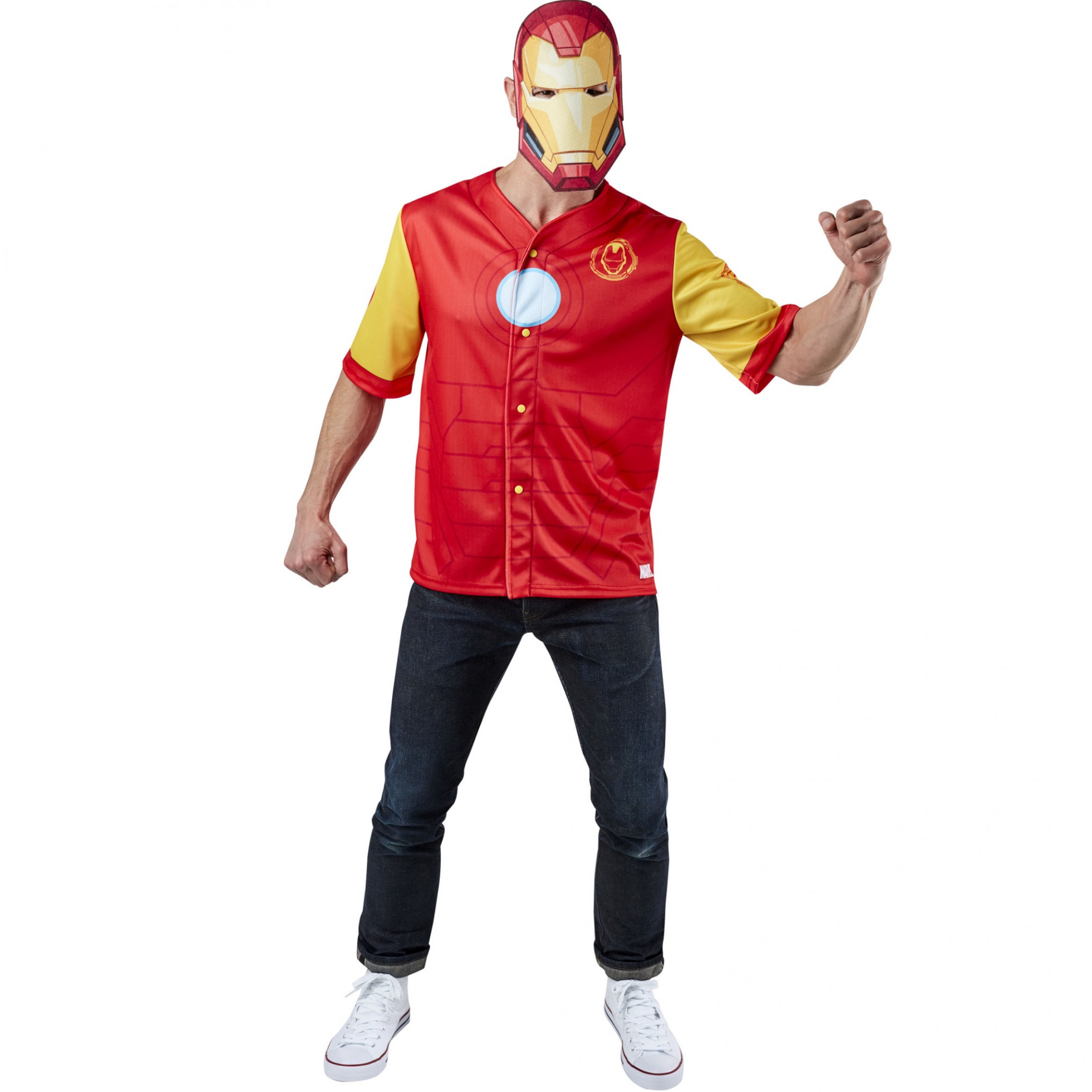 Iron Man Men's Baseball Jersey Top and Mask, Multi-Color