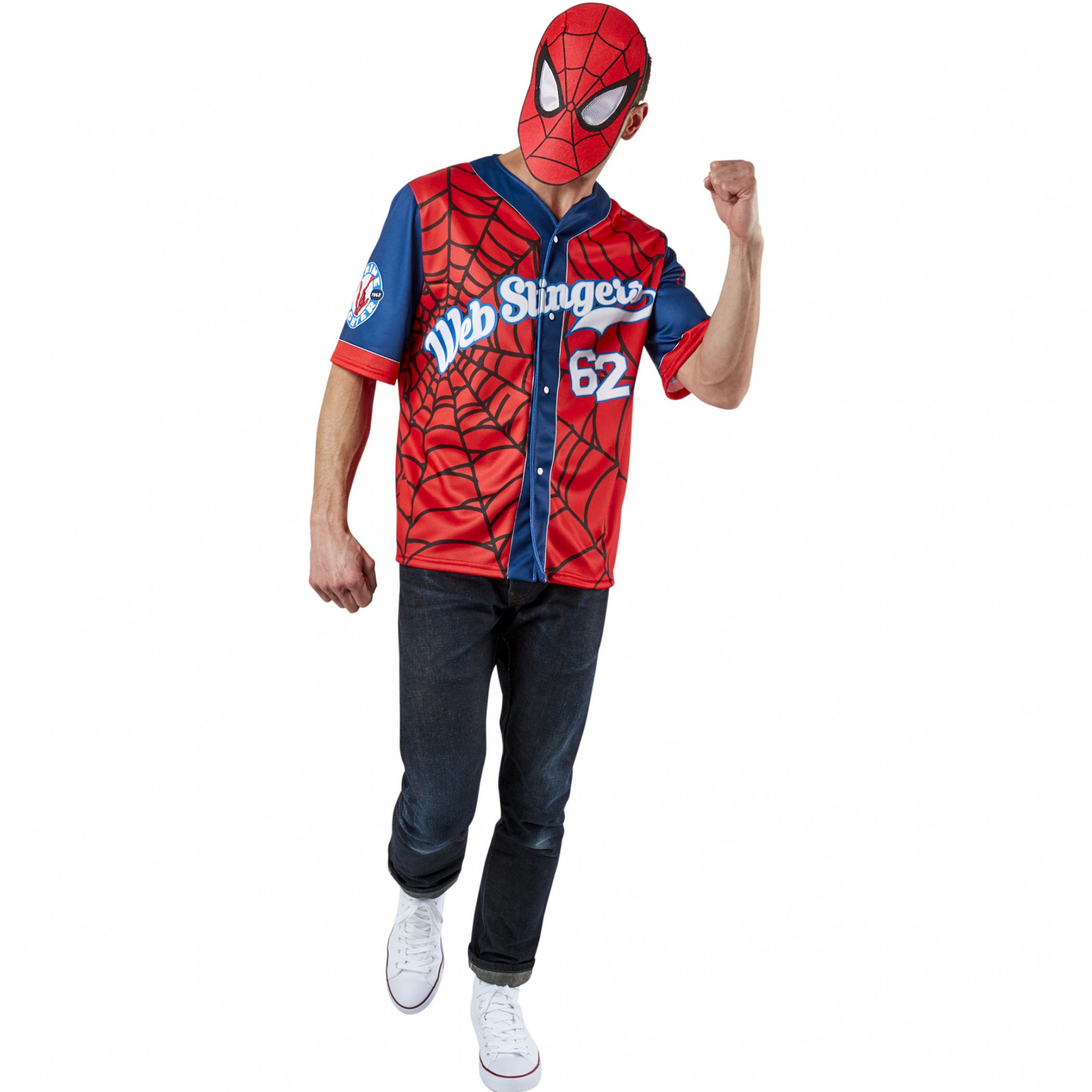 Spider-Man Men's Baseball Jersey Top and Mask, Multi-Color