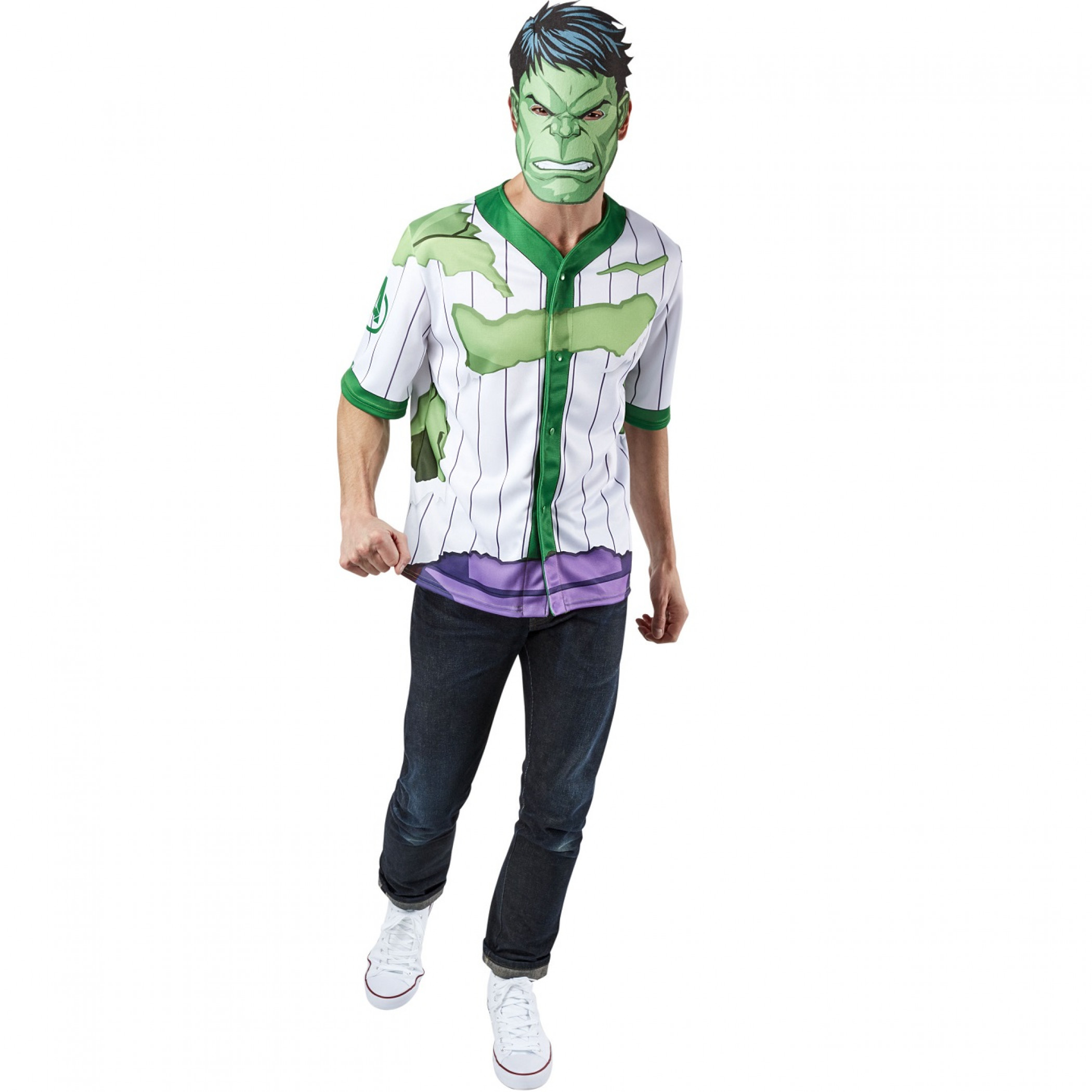 Incredible Hulk Men's Baseball Jersey Top and Mask, Multi-Color