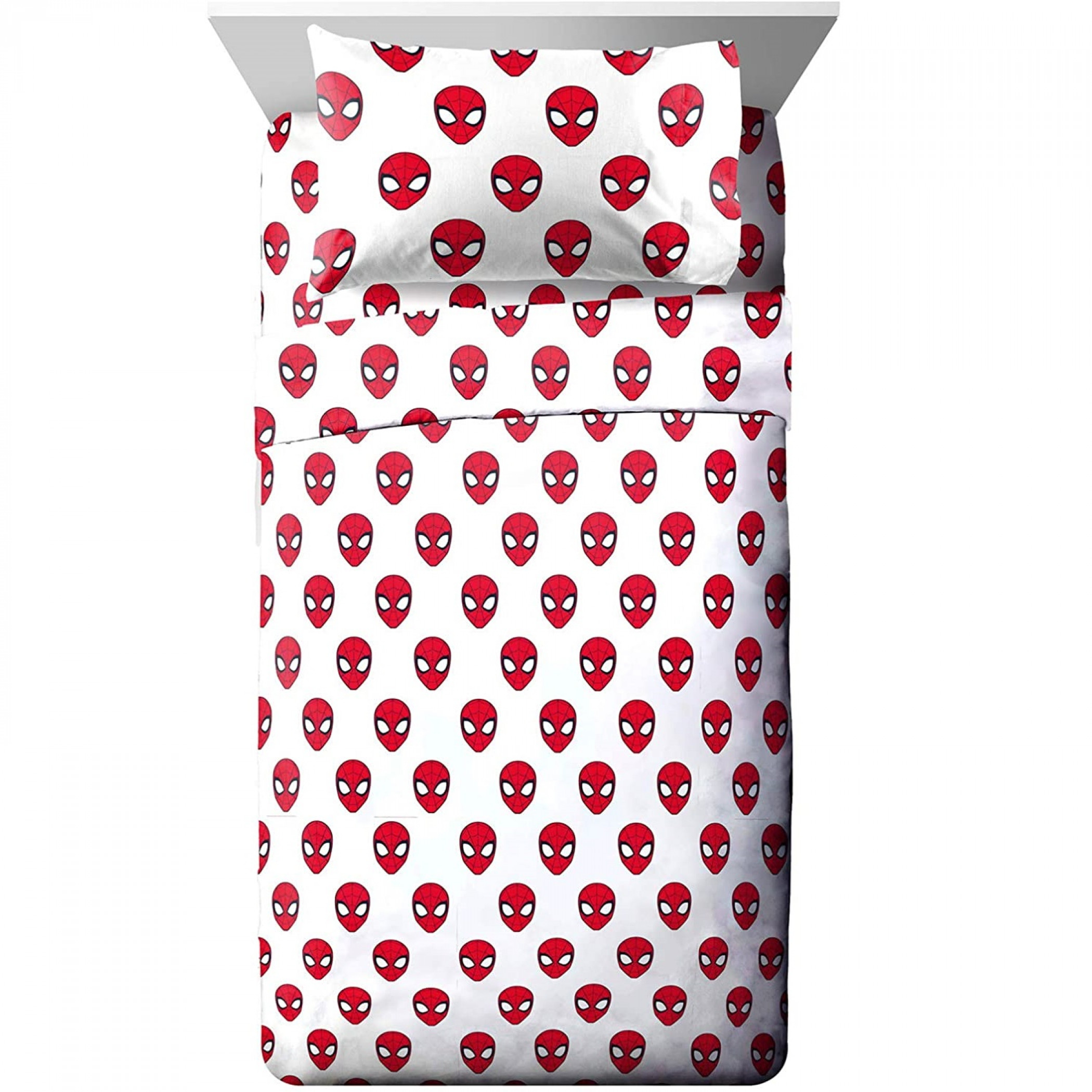 Marvel Spider-man All Over Spidery Face 3-Piece Full Sheet Set, Multi-Color