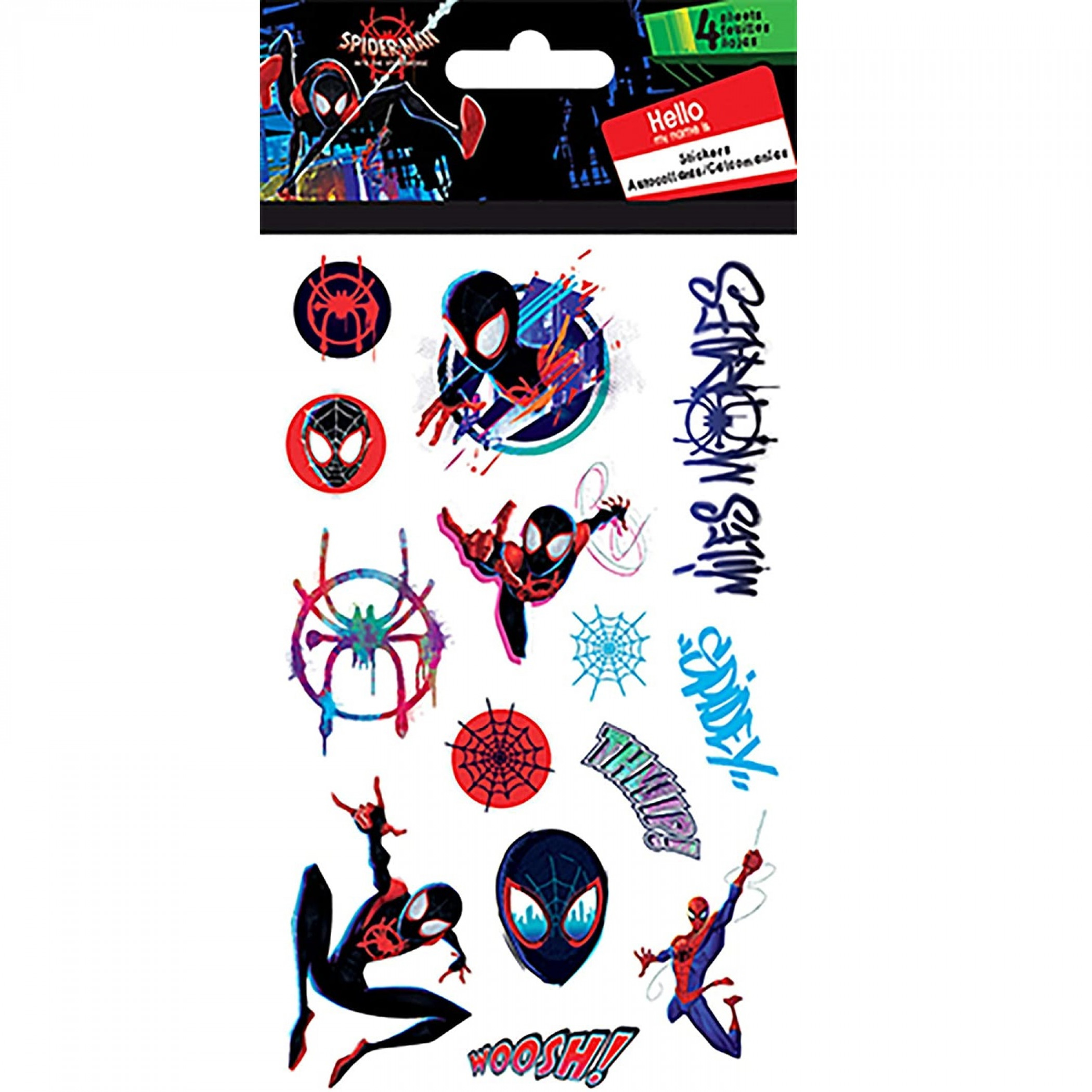Marvel Comics Spider-Man Miles Morales 4-Sheet Variety Sticker Set, Multi-Color