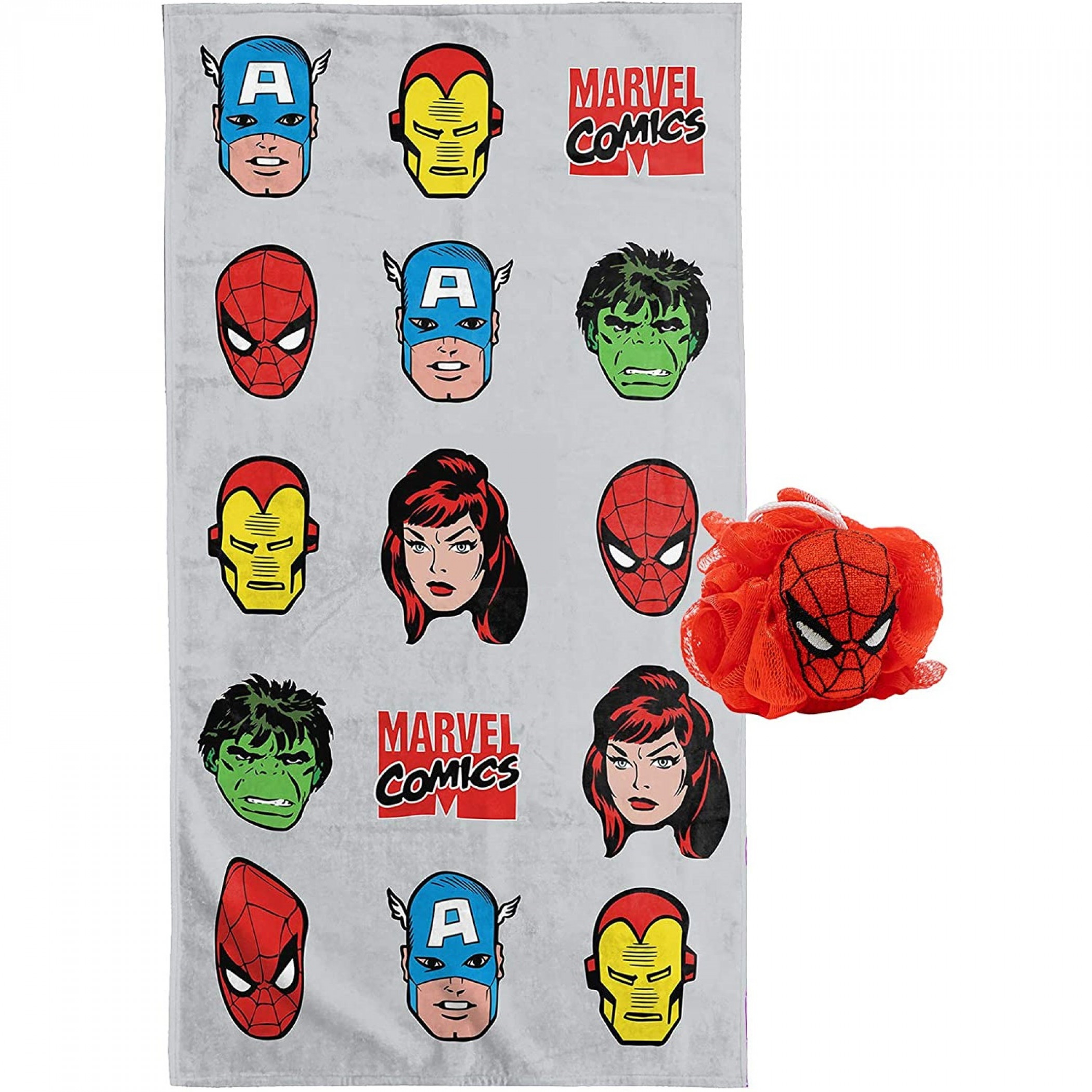 Marvel Comics Blast 2pc Bath Towel and 3D Loofah Set, Multi-Color