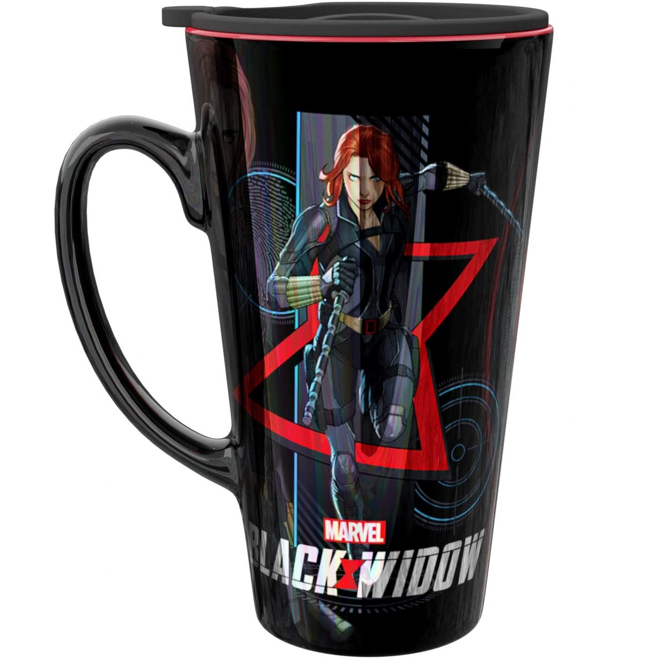 Black Widow Movie 15 Ounce Ceramic Mug With Lid, Multi-Color